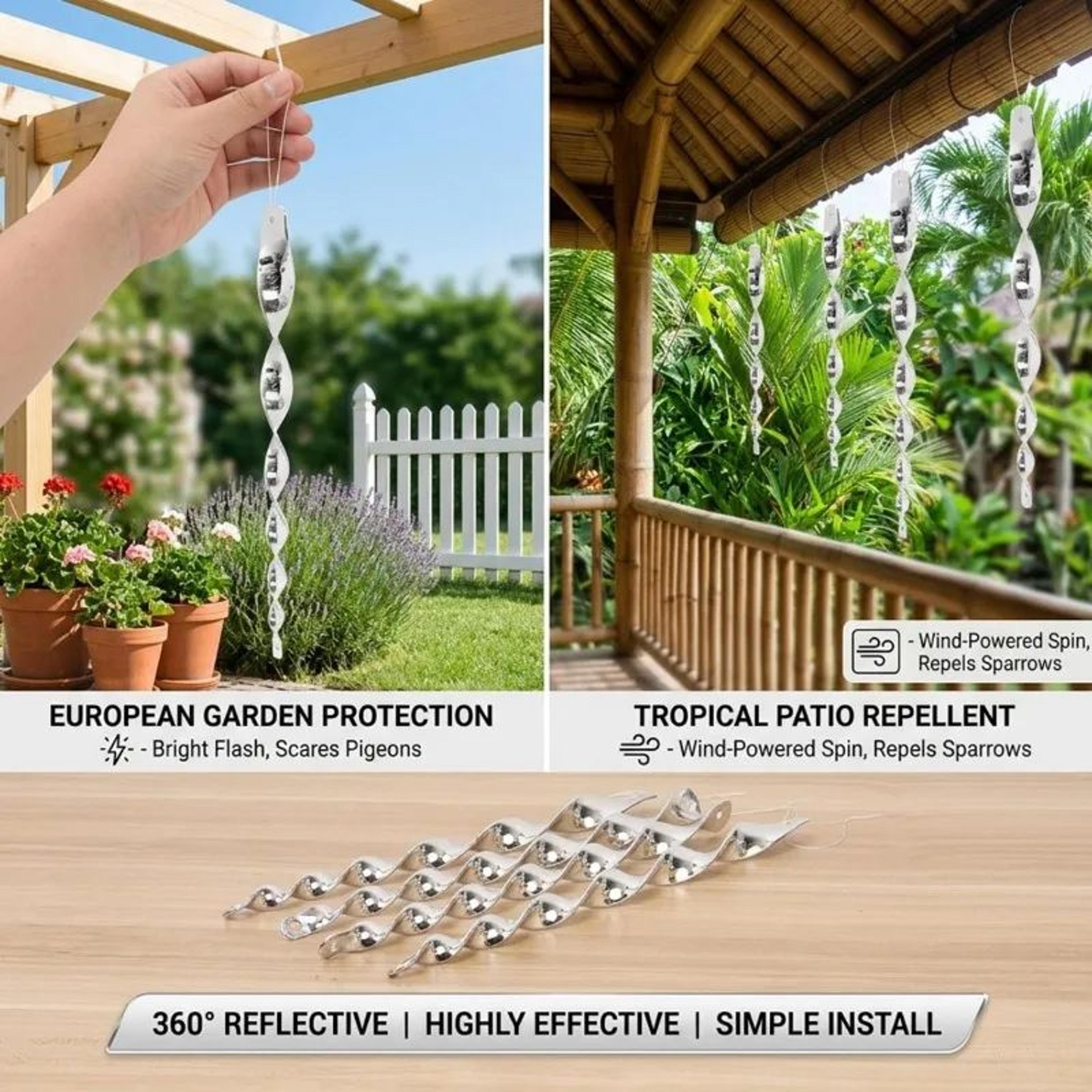 Reflective Bird Deterrent Spiral Rod  Rotating Wind Bird Repeller For Gardens Balconies Orchards  F 4