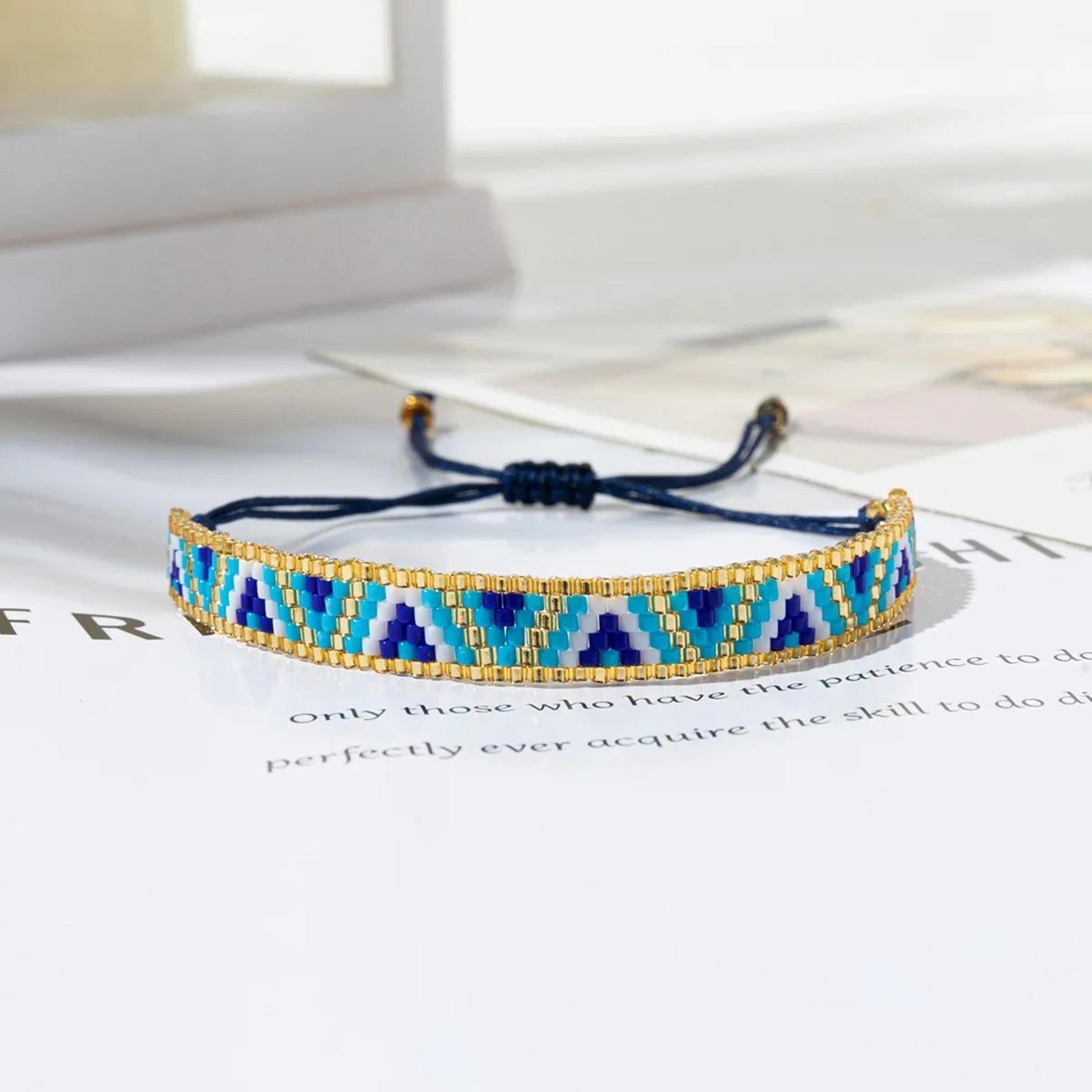 Bohemian Multicolor Glass Beaded Bracelet  Adjustable Handwoven Rice Bead Bracelet With Geometric A 5