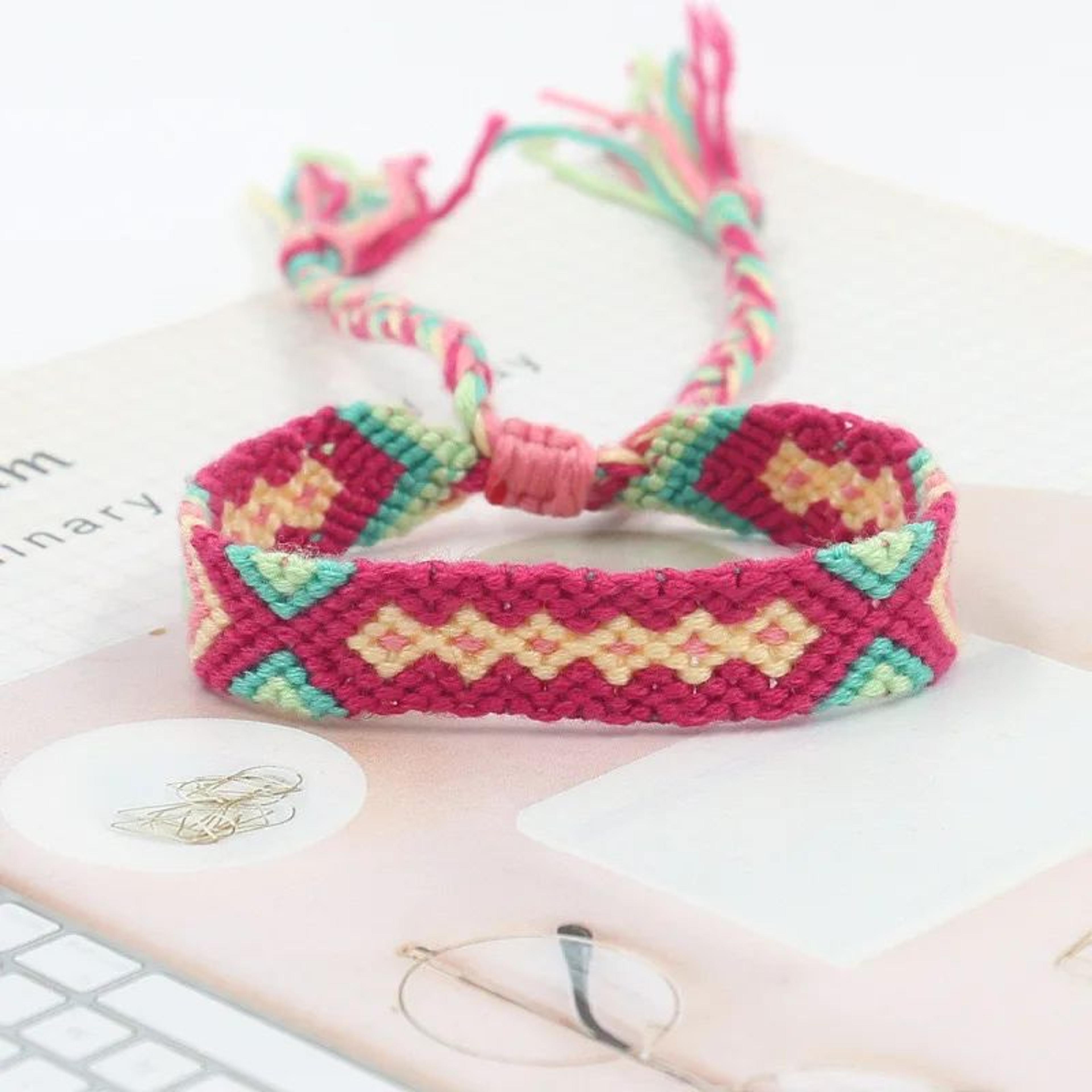 Bohemian Handmade Rainbow Braided Cotton Bracelet  Adjustable Friendship Wristband For Women Lucky  13