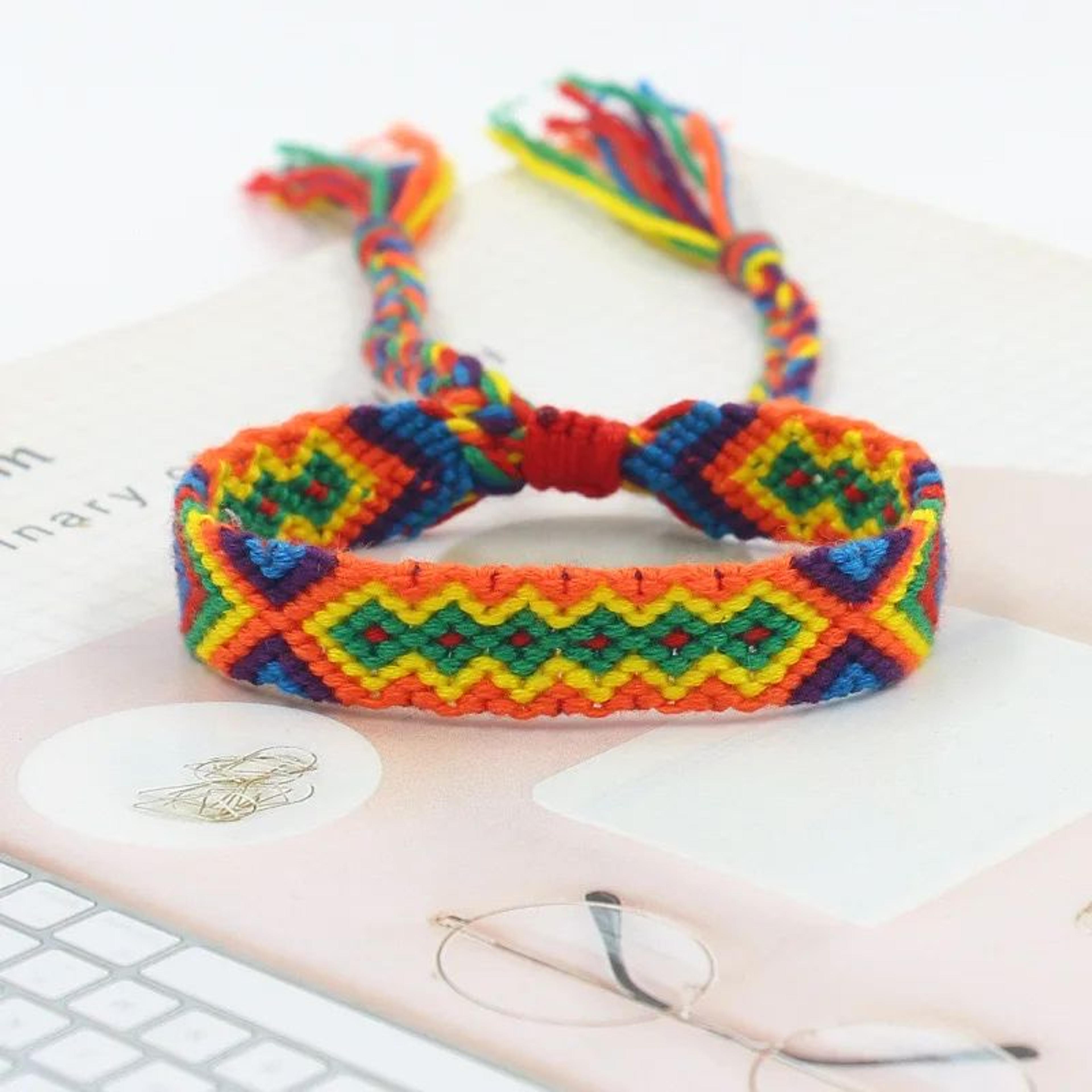 Bohemian Handmade Rainbow Braided Cotton Bracelet  Adjustable Friendship Wristband For Women Lucky  17