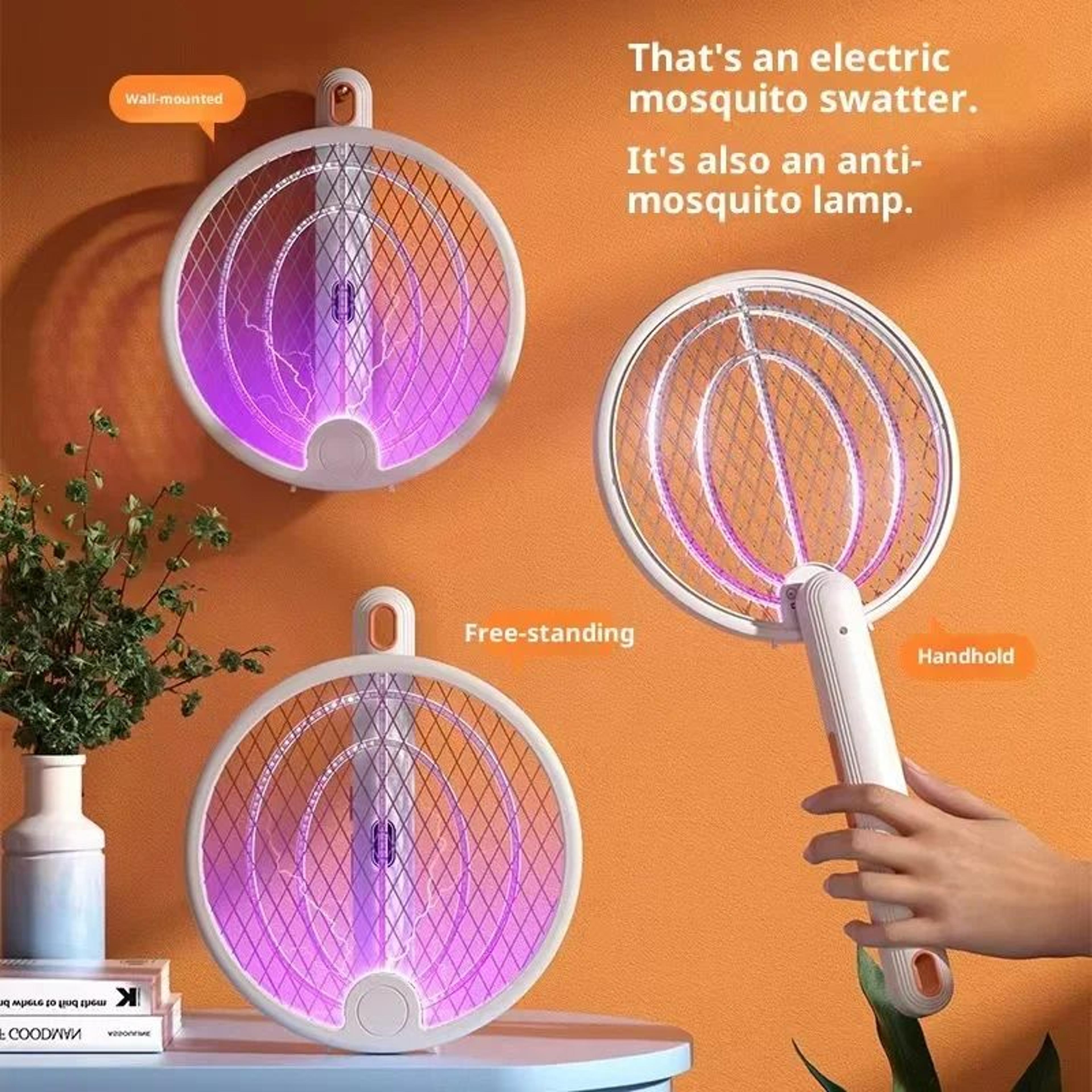 2in1 Foldable Electric Fly Swatter  Mosquito Trap  3000V UV Mosquito Killer With TypeC Charging  Qu 2