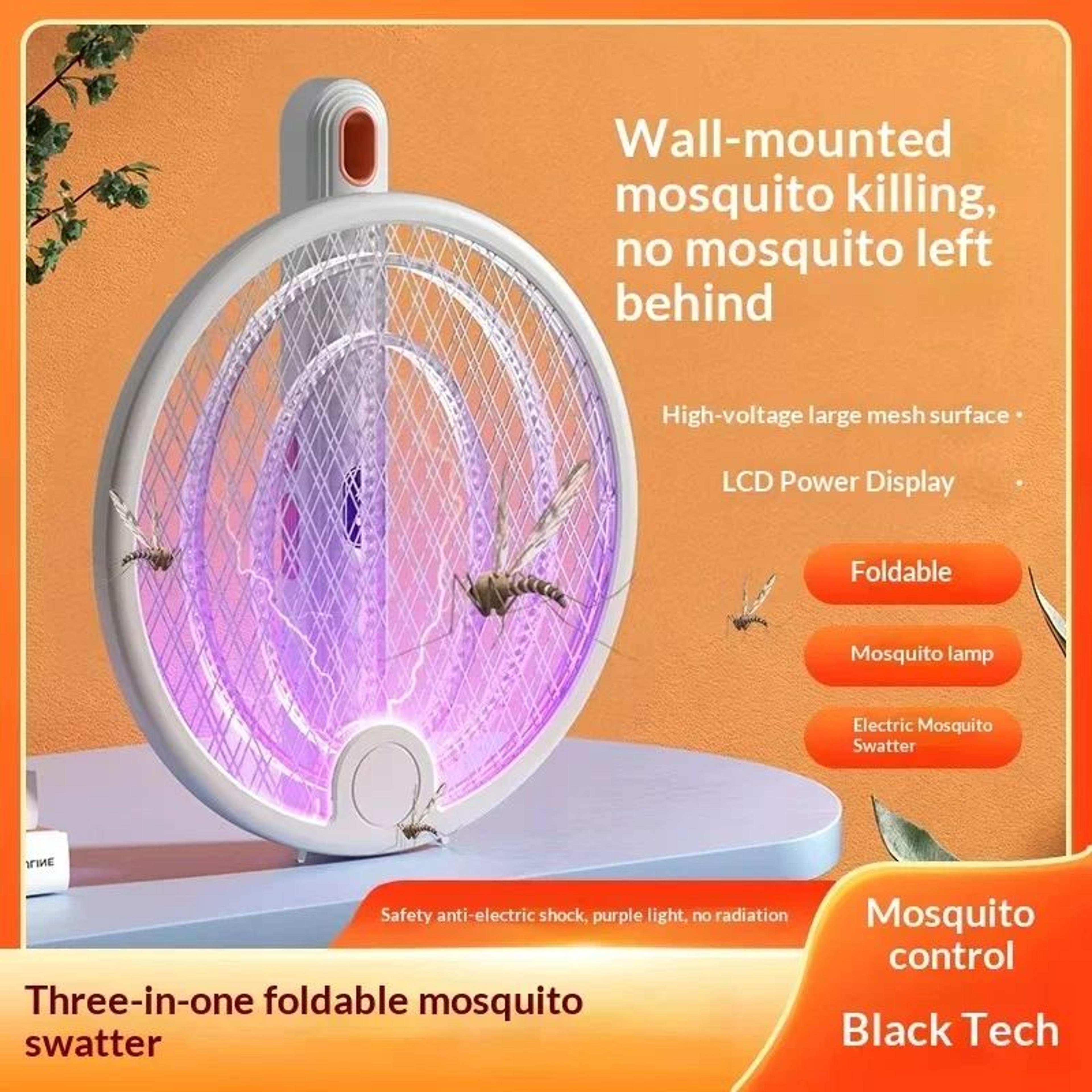 2in1 Foldable Electric Fly Swatter  Mosquito Trap  3000V UV Mosquito Killer With TypeC Charging  Qu 4