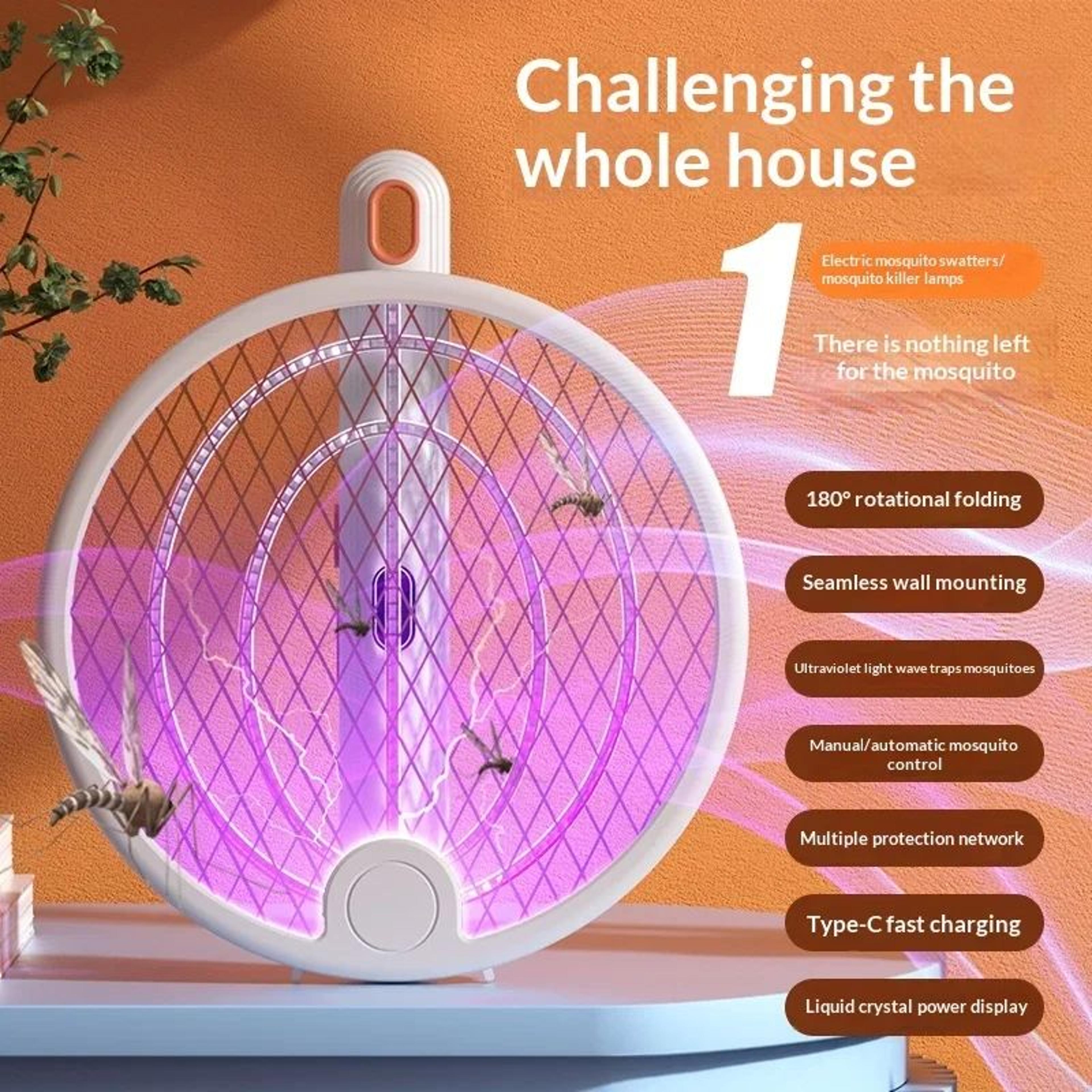 2in1 Foldable Electric Fly Swatter  Mosquito Trap  3000V UV Mosquito Killer With TypeC Charging  Qu 5