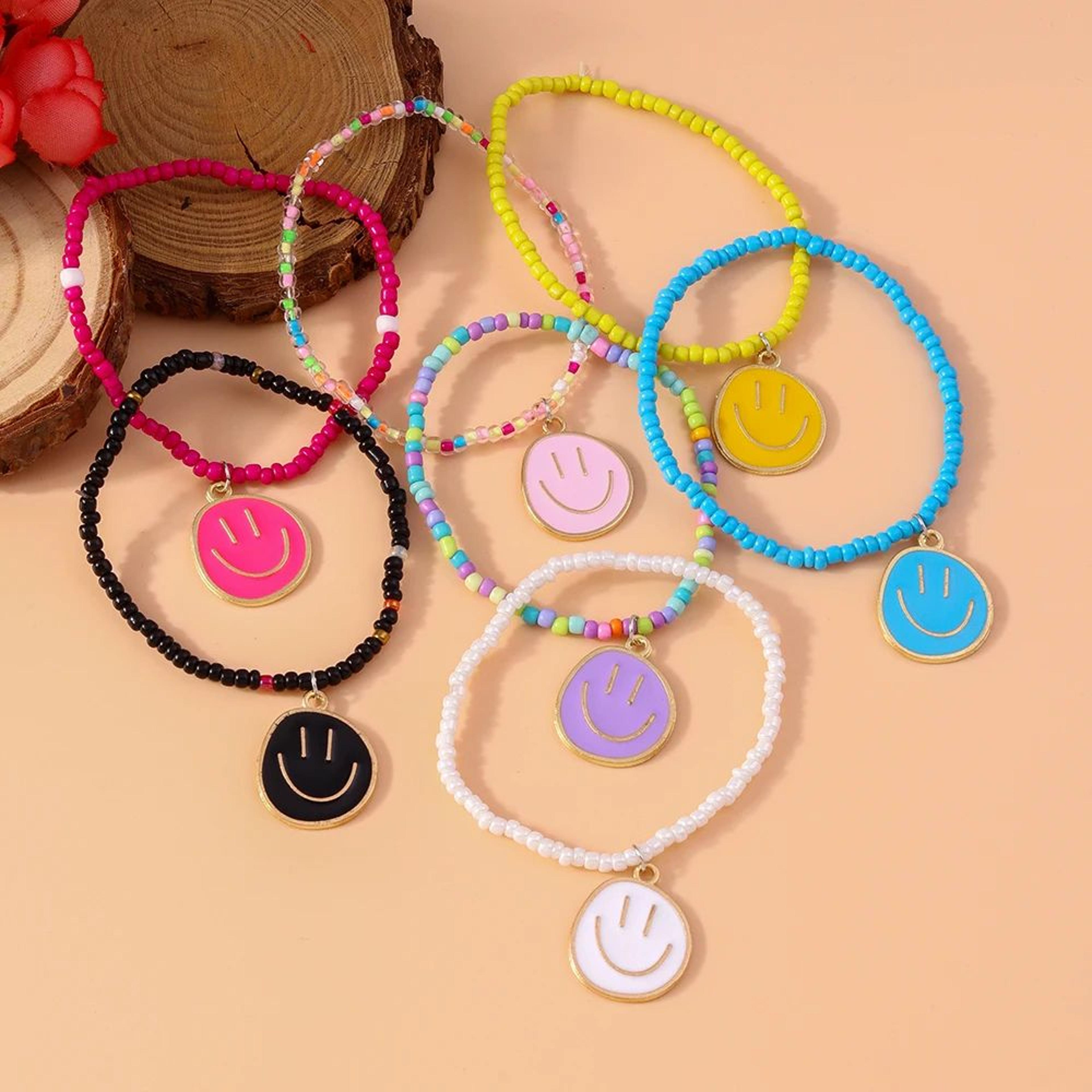 Tenande 7Piece Boho Beaded Smile Face Bracelet Set  Handmade Friendship Stretch Bangles For Women   3