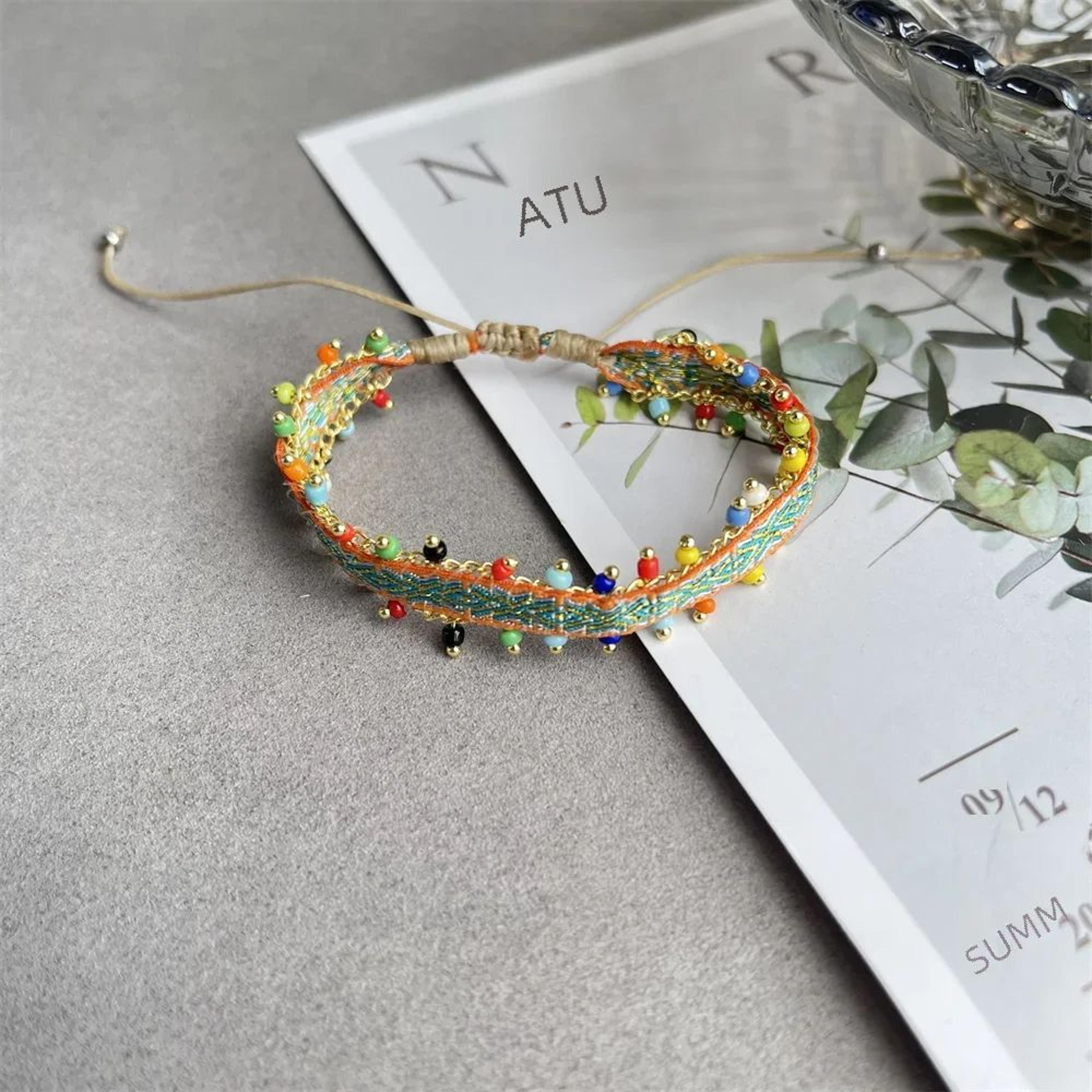 KKBEAD Handwoven Colombia Cotton Bracelet  Adjustable Boho Braided Friendship Wristband For Women   1