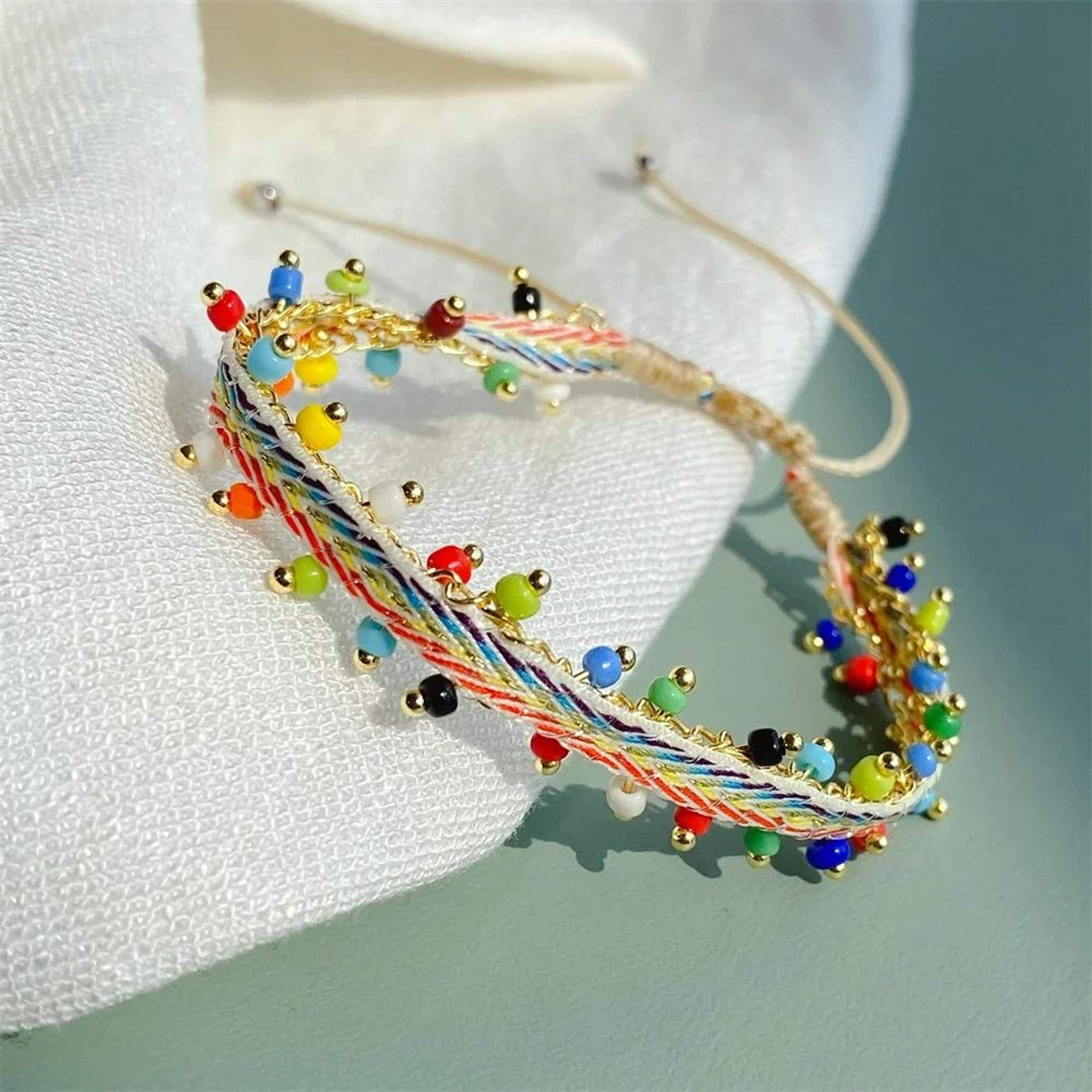 KKBEAD Handwoven Colombia Cotton Bracelet  Adjustable Boho Braided Friendship Wristband For Women   3