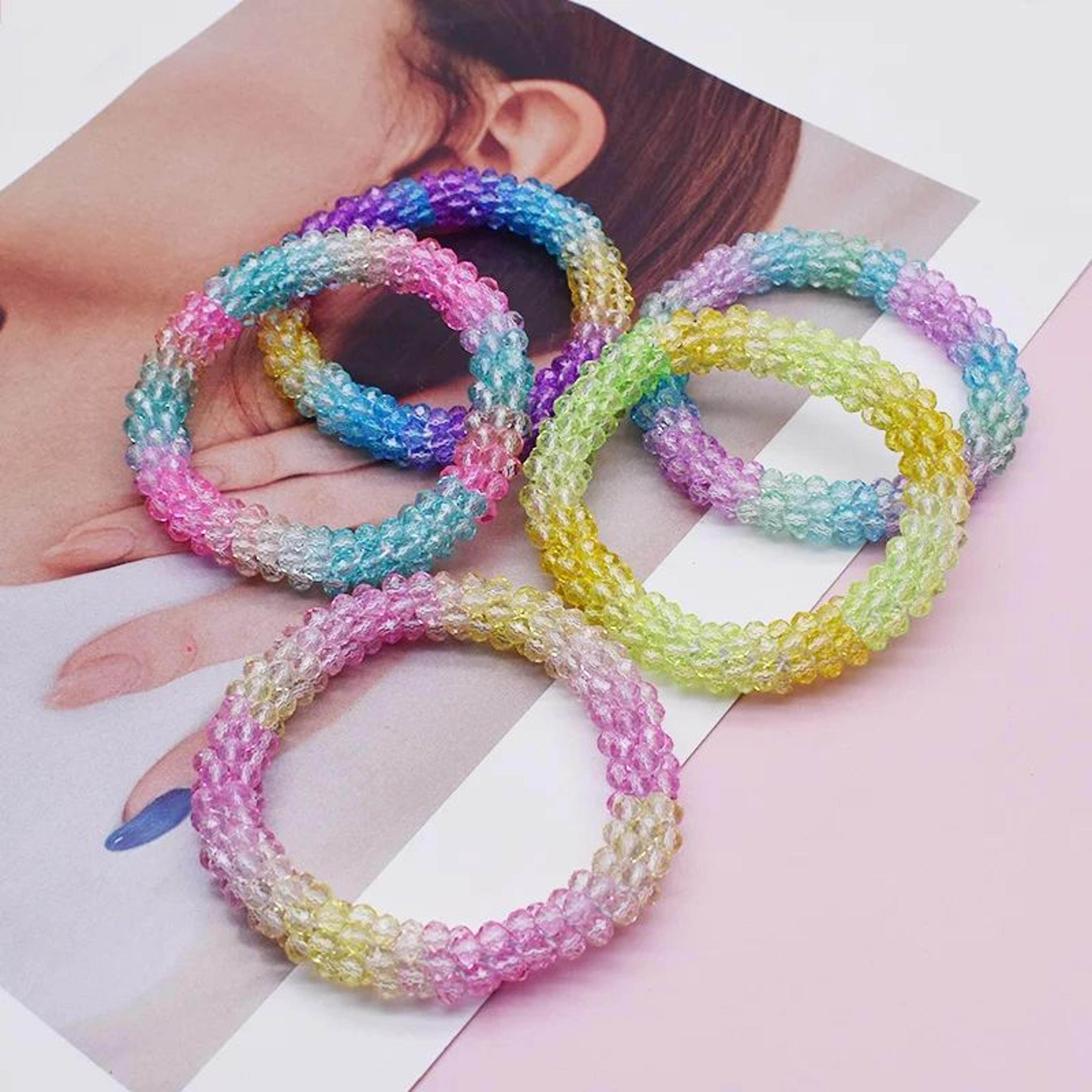 Gradient Beaded Bracelet  Handmade Elastic Glass Bead Bracelet For Women Colorful Stretch Jewelry H 1