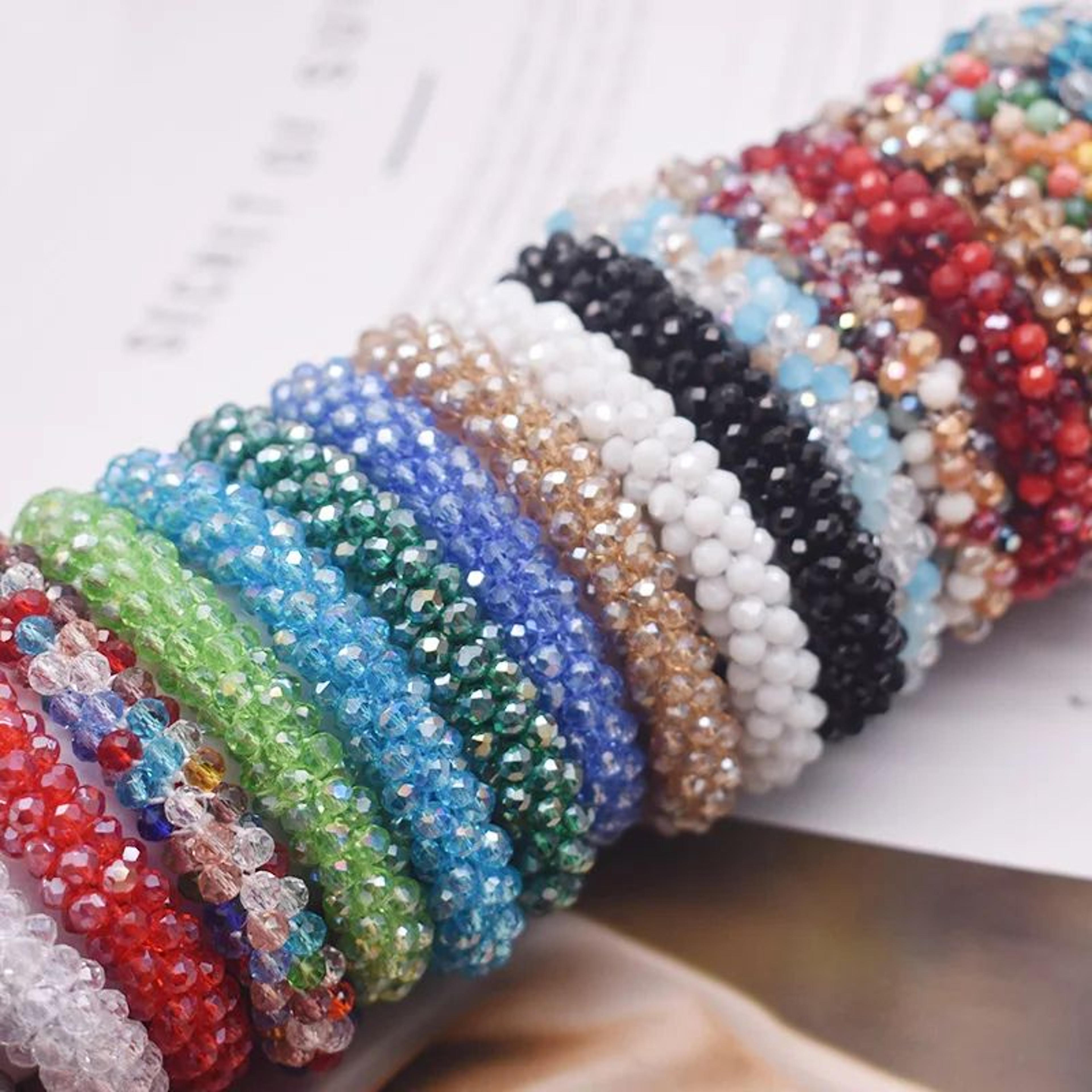 Gradient Beaded Bracelet  Handmade Elastic Glass Bead Bracelet For Women Colorful Stretch Jewelry H 2