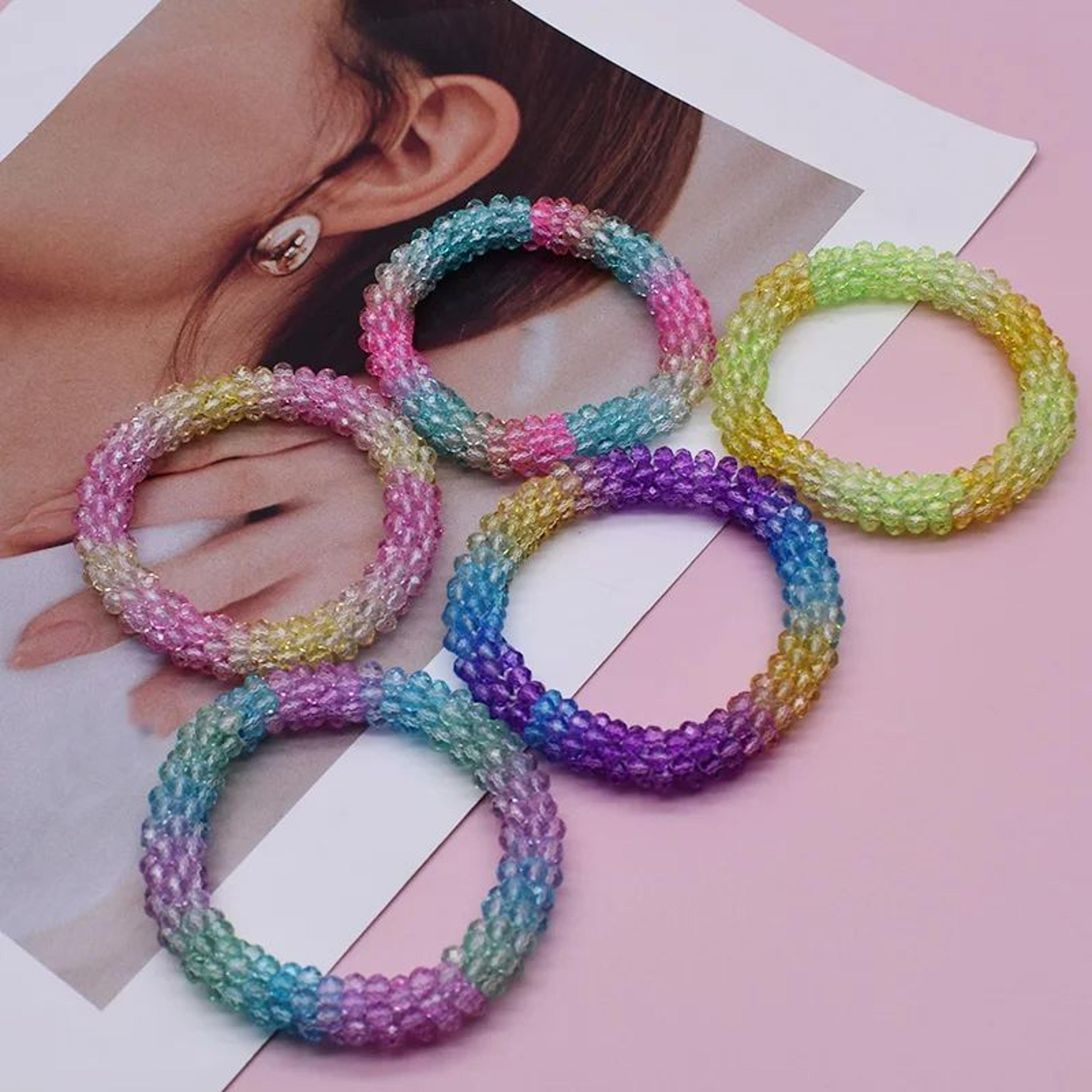 Gradient Beaded Bracelet  Handmade Elastic Glass Bead Bracelet For Women Colorful Stretch Jewelry H 3