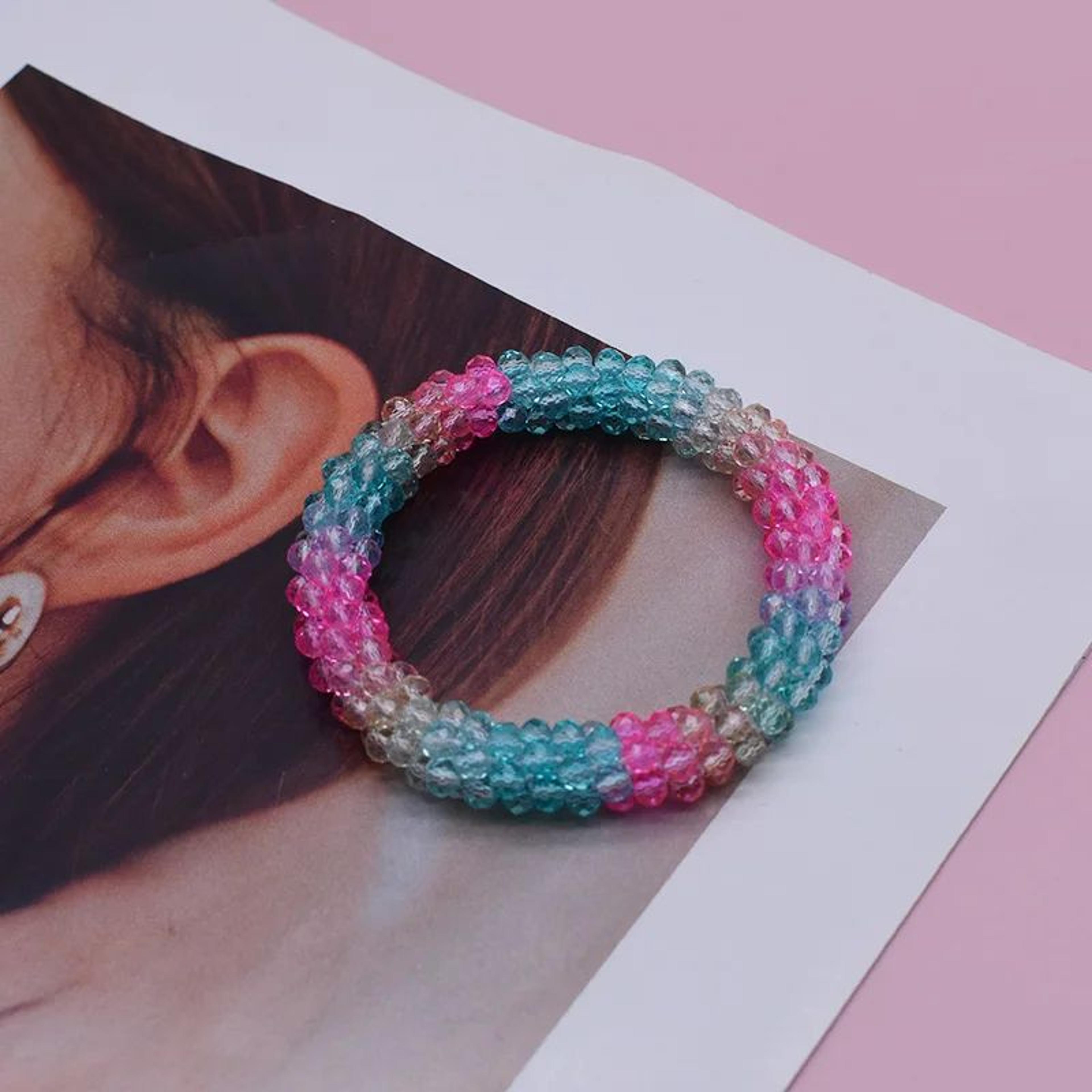 Gradient Beaded Bracelet  Handmade Elastic Glass Bead Bracelet For Women Colorful Stretch Jewelry H 8