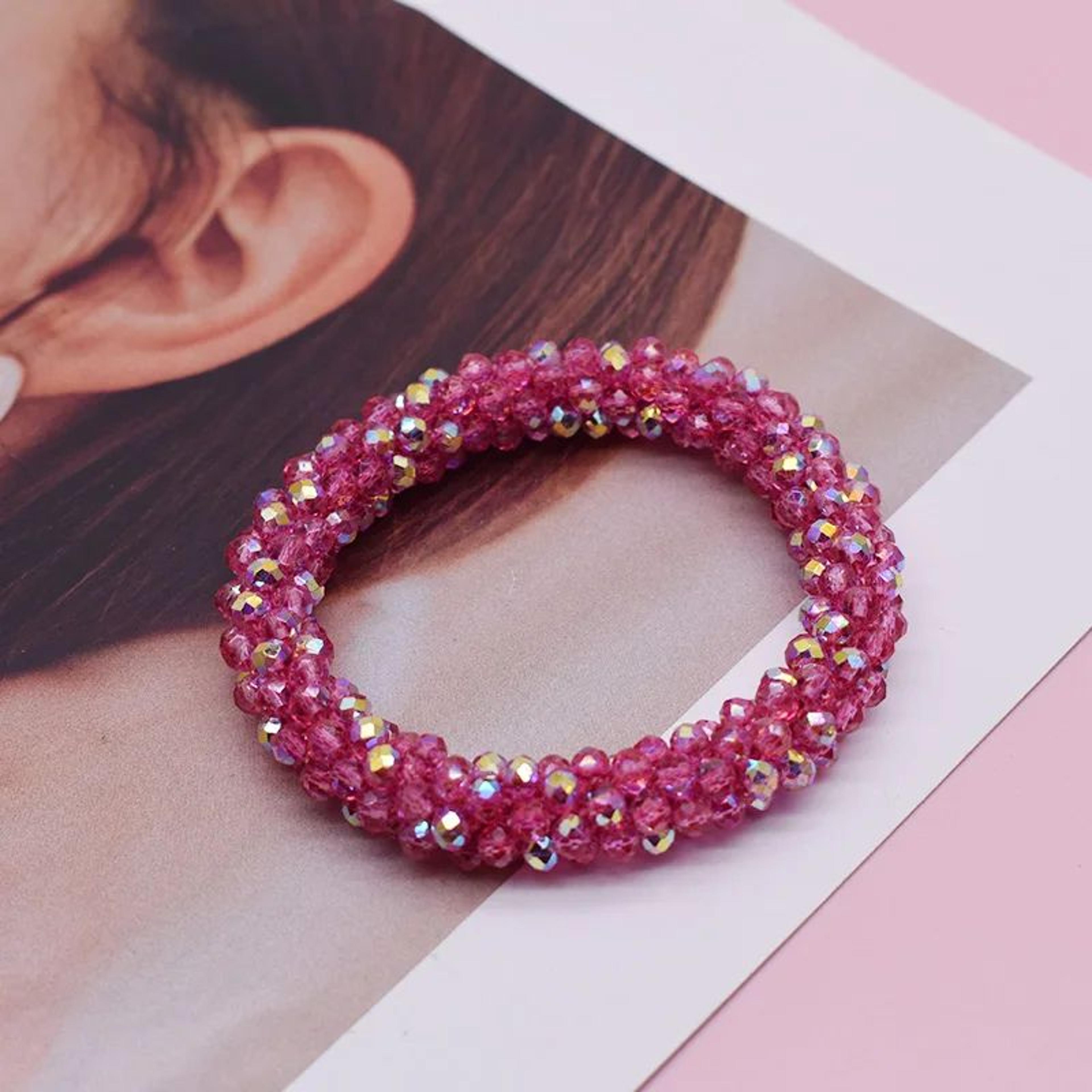 Gradient Beaded Bracelet  Handmade Elastic Glass Bead Bracelet For Women Colorful Stretch Jewelry H 11
