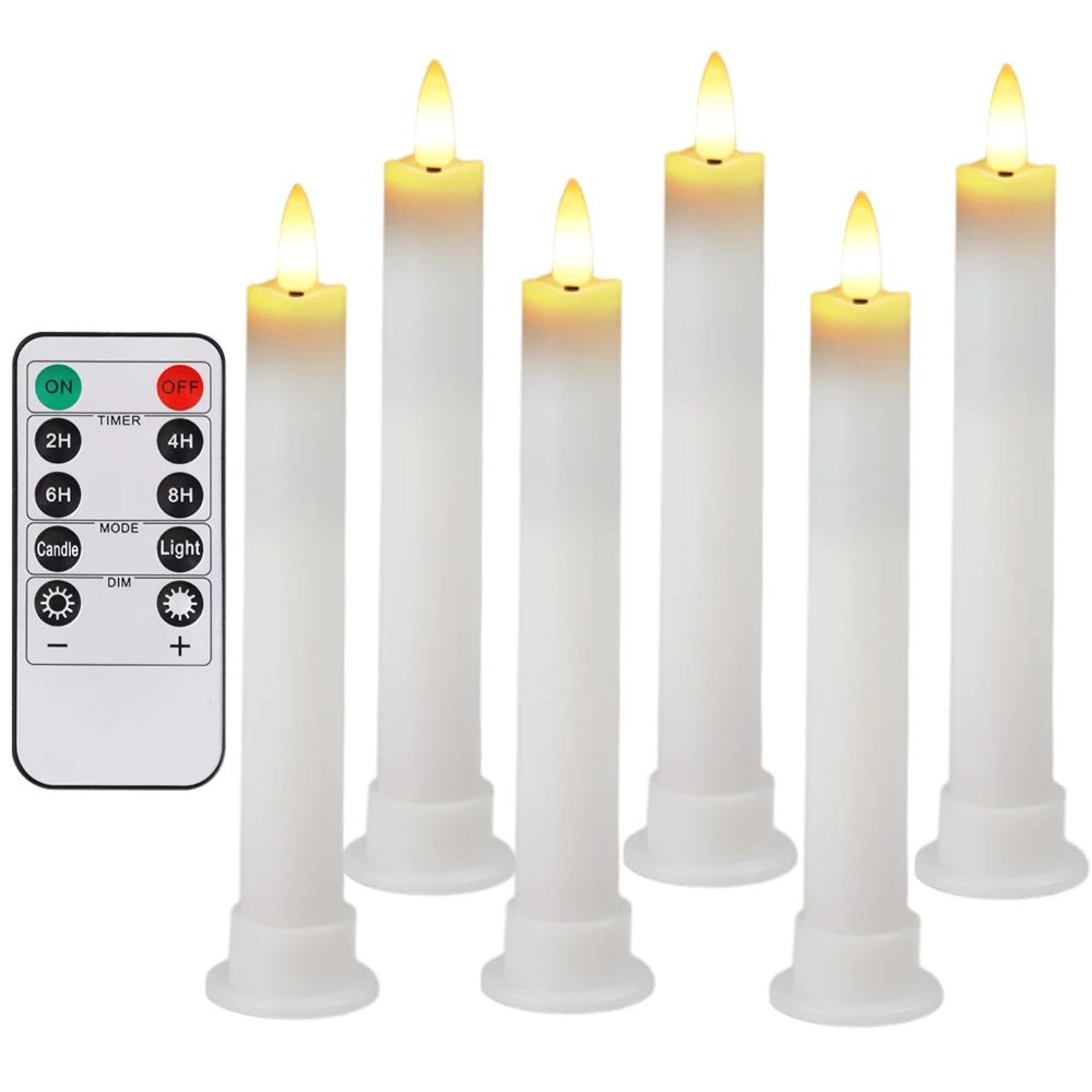 LED Flameless Taper Candles With Remote  Timer  Battery Operated Flickering Ivory Candlesticks For