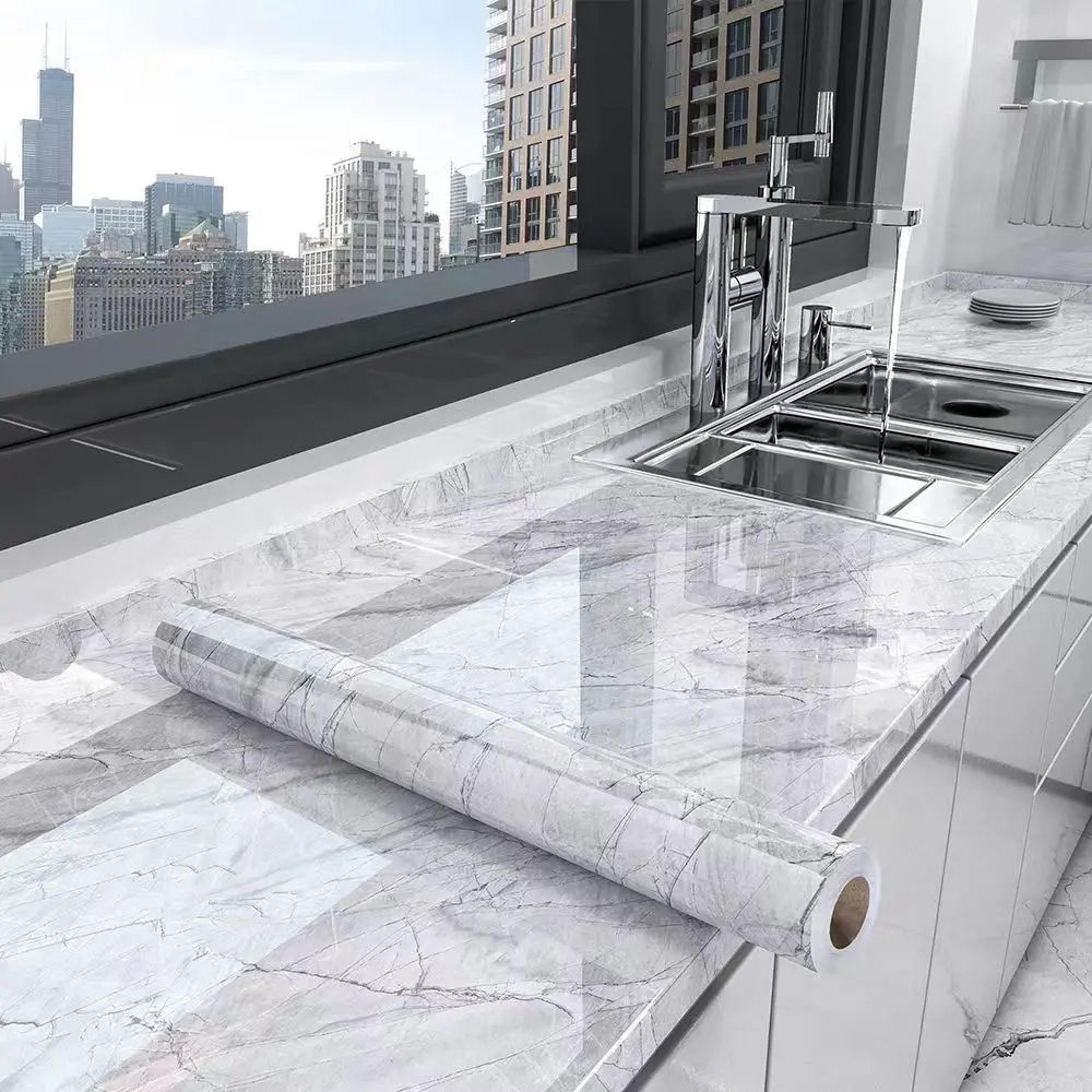 Marble SelfAdhesive Kitchen Wallpaper  Waterproof OilProof PVC Countertop Cabinet  Tile Renovation  3