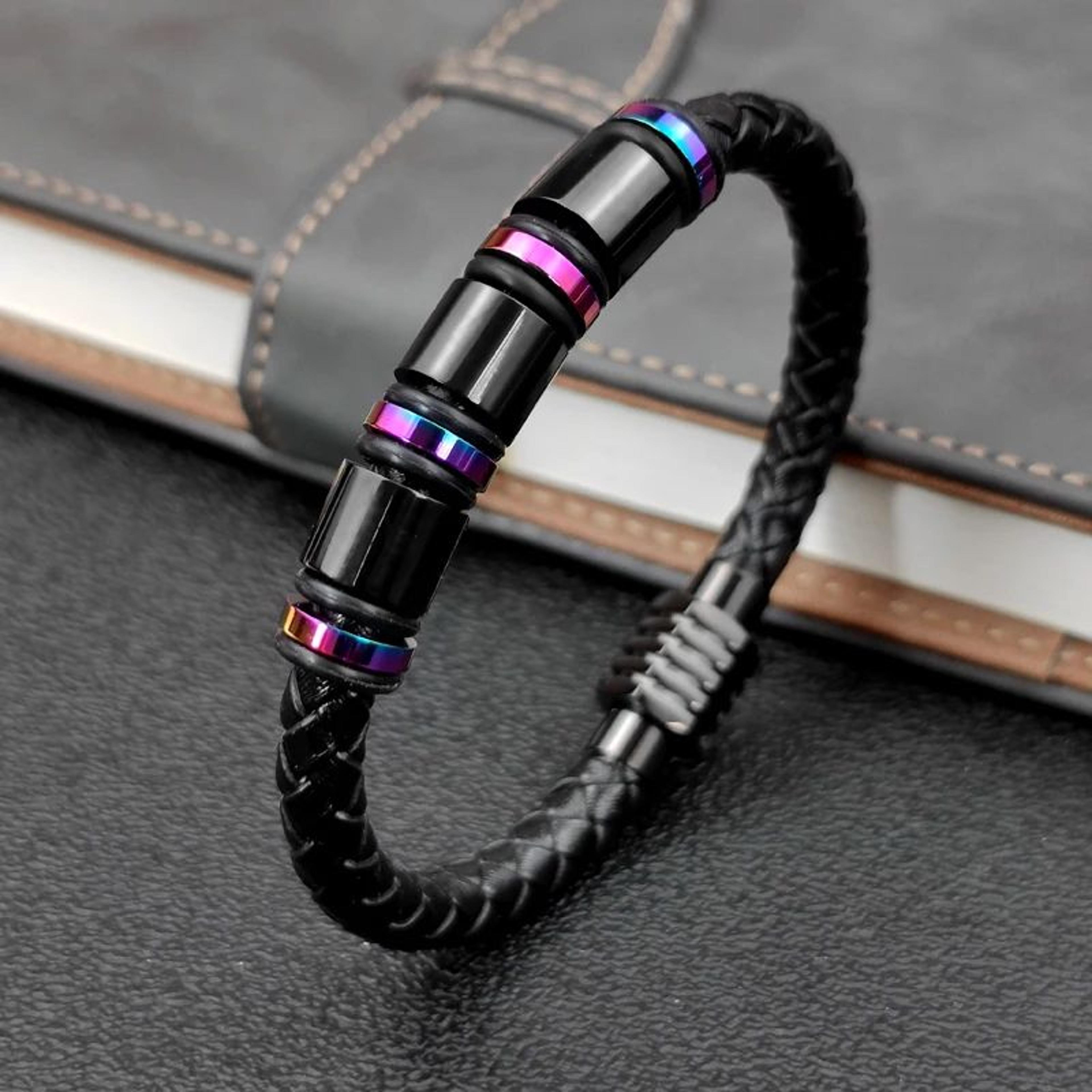 Personalized Name Stainless Steel Charm Bracelet  Custom Beaded Leather Bracelet For Women  Men 3