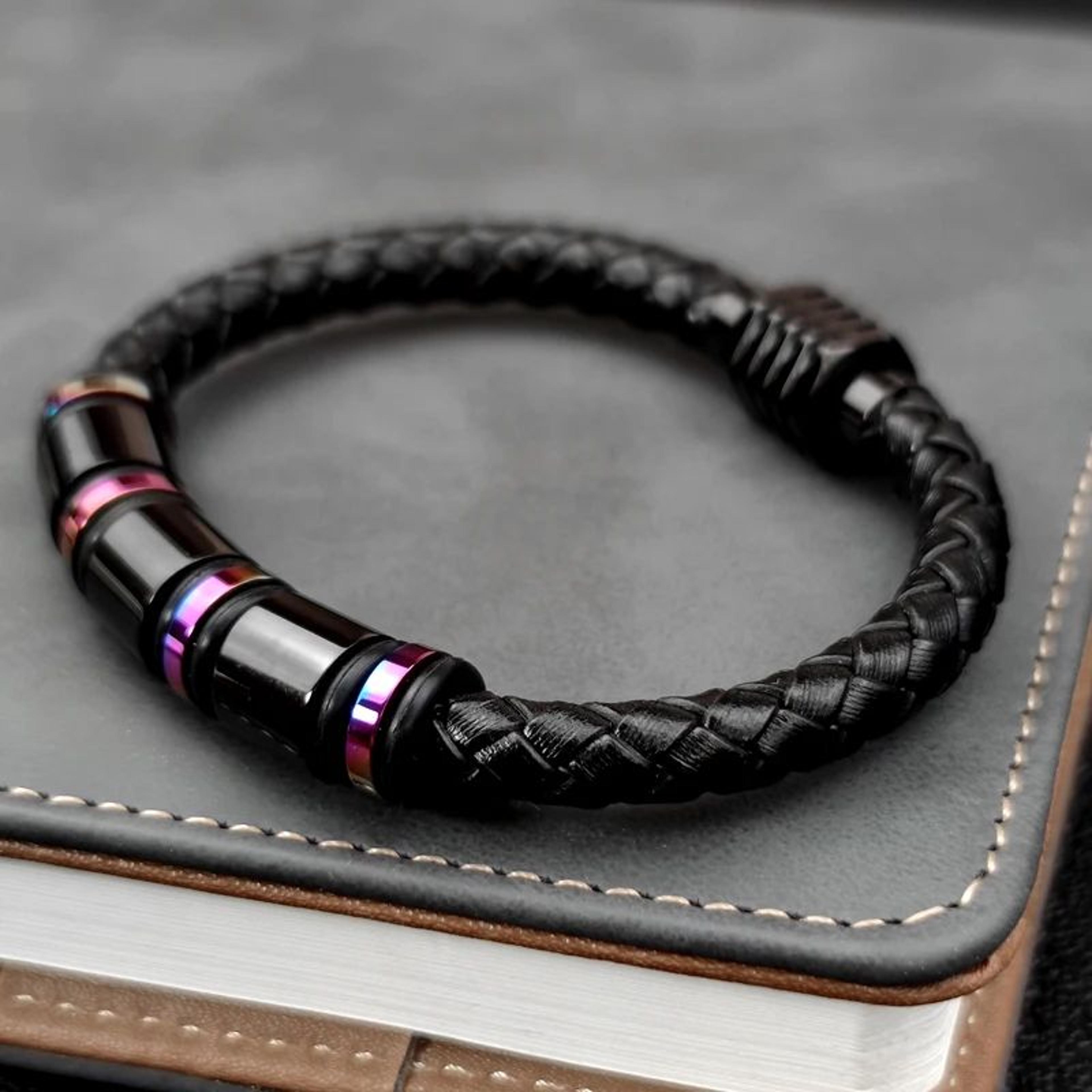 Personalized Name Stainless Steel Charm Bracelet  Custom Beaded Leather Bracelet For Women  Men 4