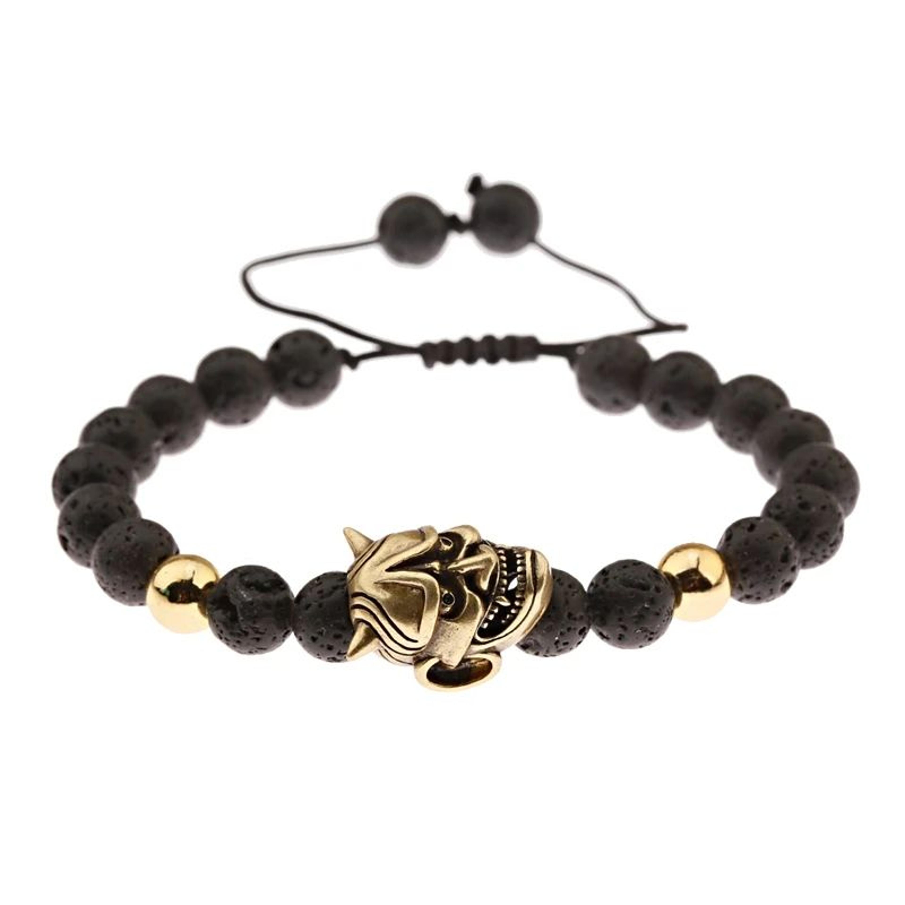 Classic Lava Stone Beaded Bracelet  Demon Skull Braided Rope Bracelet For Men 4