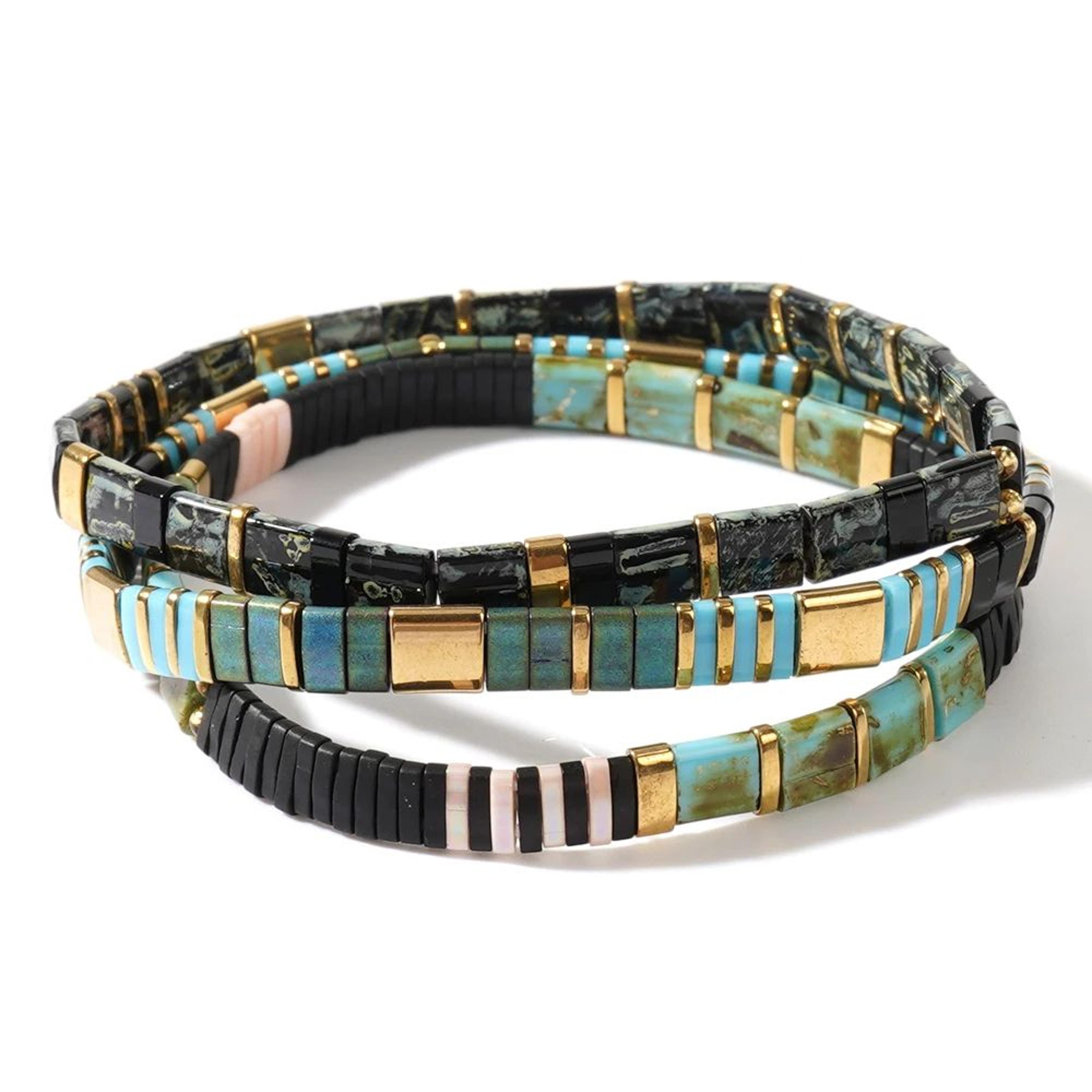 3pcs Bohemian TILA Bead Bracelet Set  Layered Retro Stackable Bracelets For Women 4