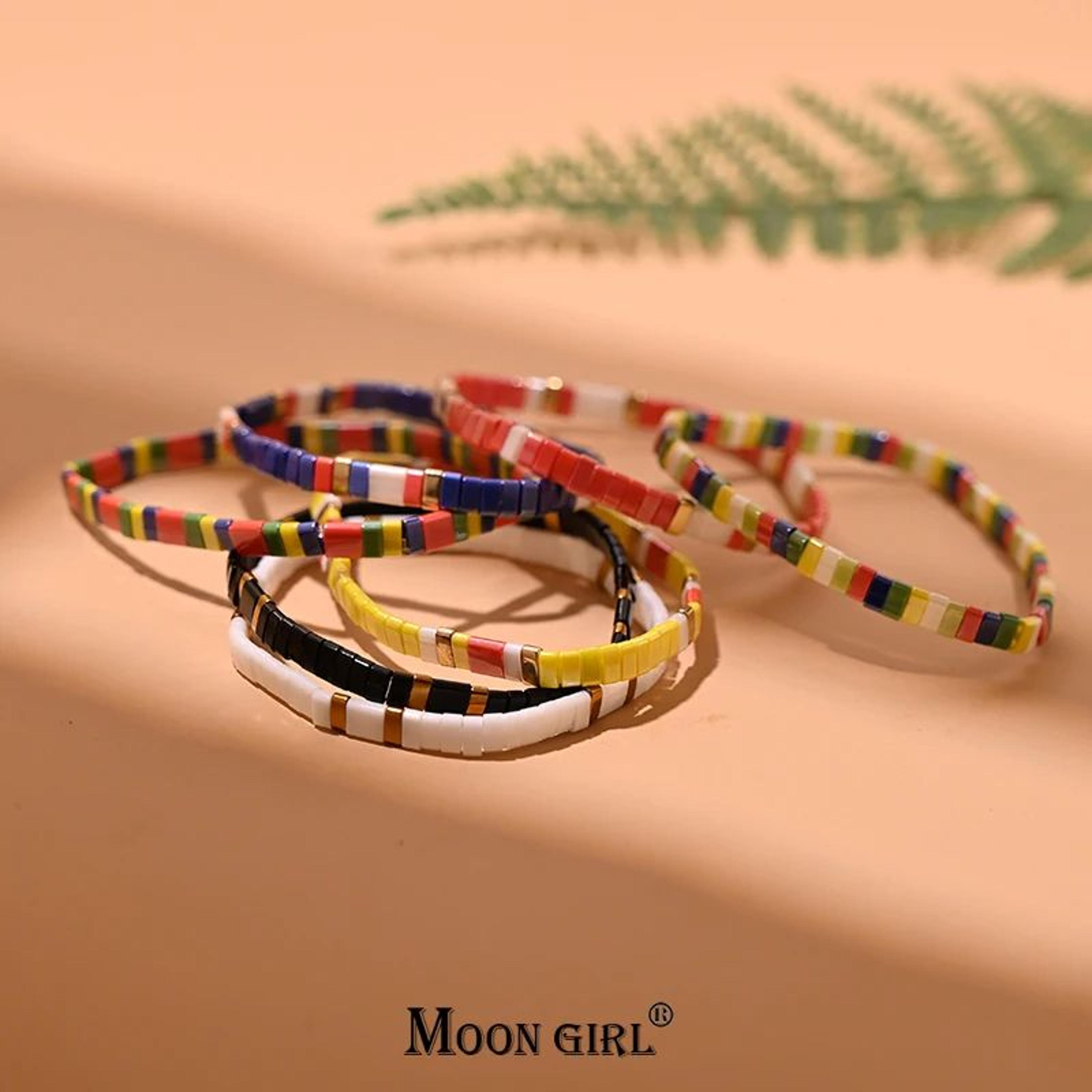 Handmade Tila Glass Bead Bracelet  Colorful Elastic Friendship Bracelet For Women  Girls 3