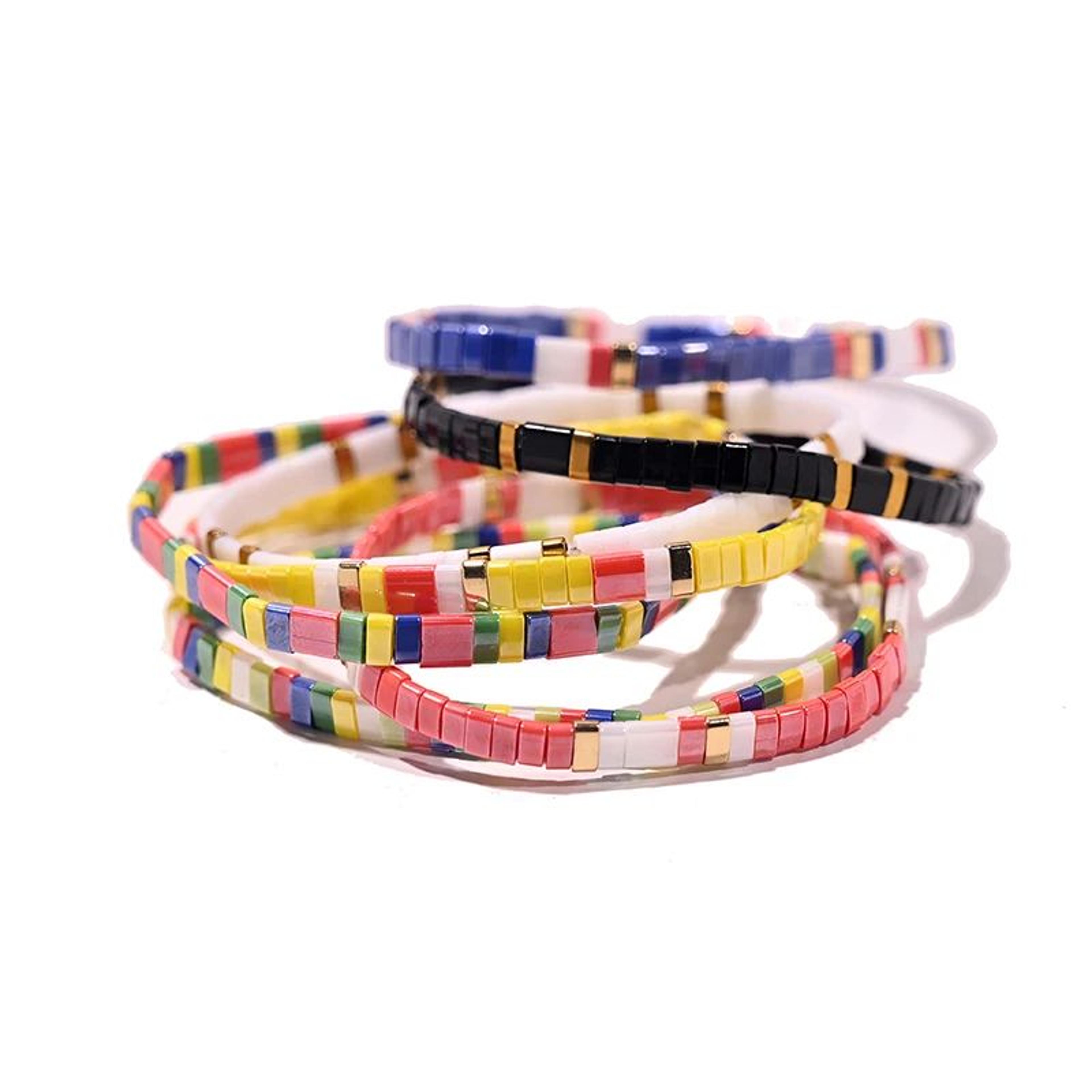 Handmade Tila Glass Bead Bracelet  Colorful Elastic Friendship Bracelet For Women  Girls 5