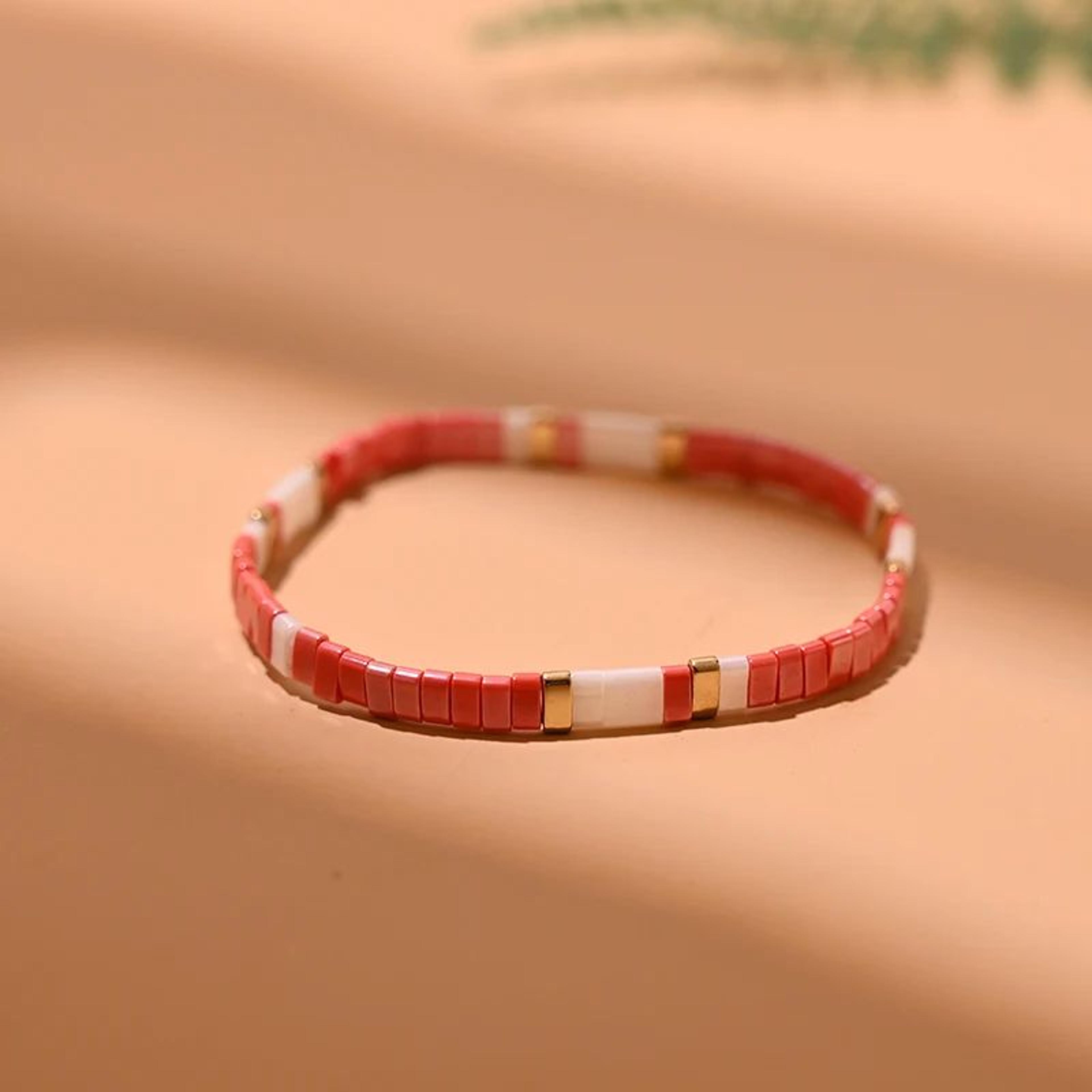 Handmade Tila Glass Bead Bracelet  Colorful Elastic Friendship Bracelet For Women  Girls 7