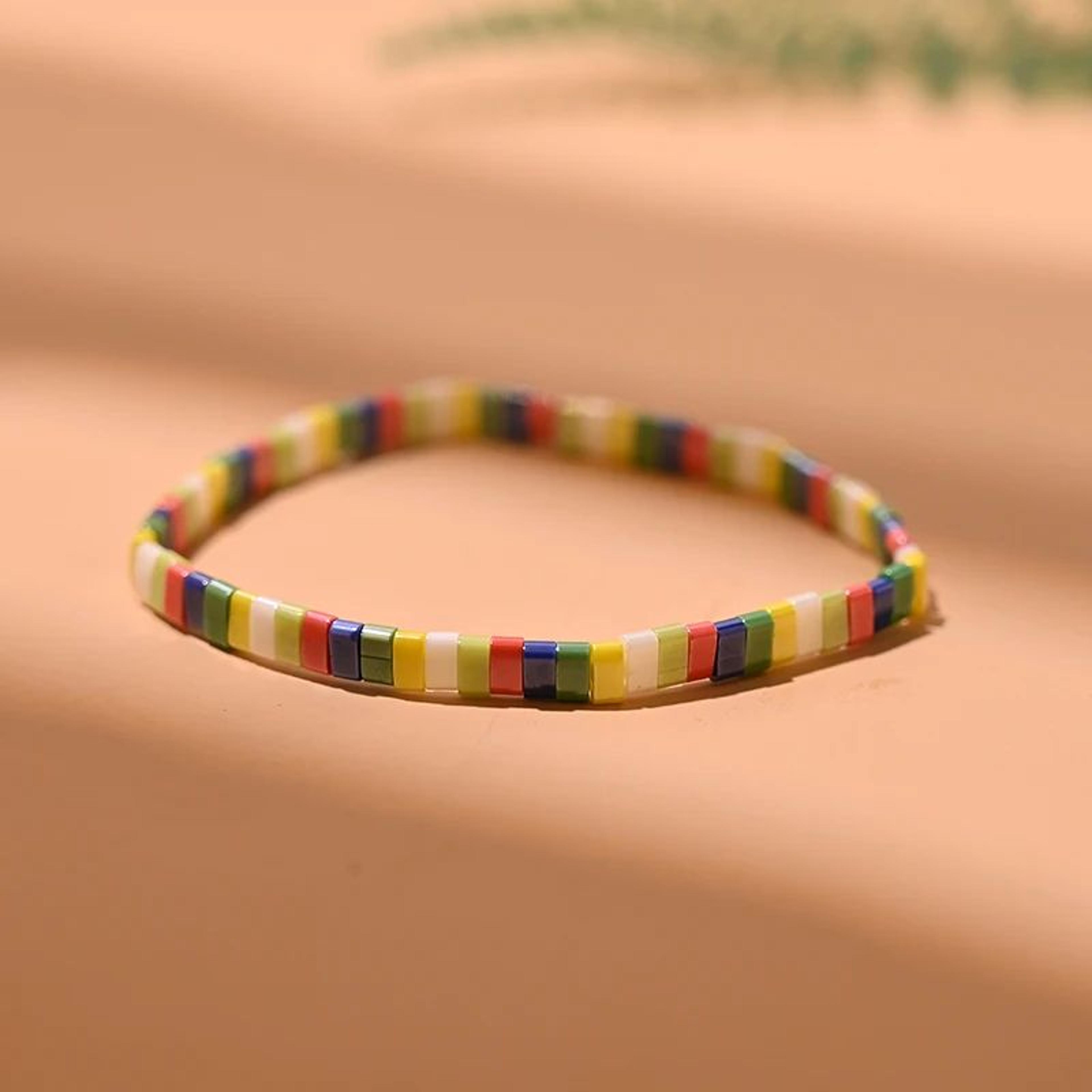Handmade Tila Glass Bead Bracelet  Colorful Elastic Friendship Bracelet For Women  Girls 6