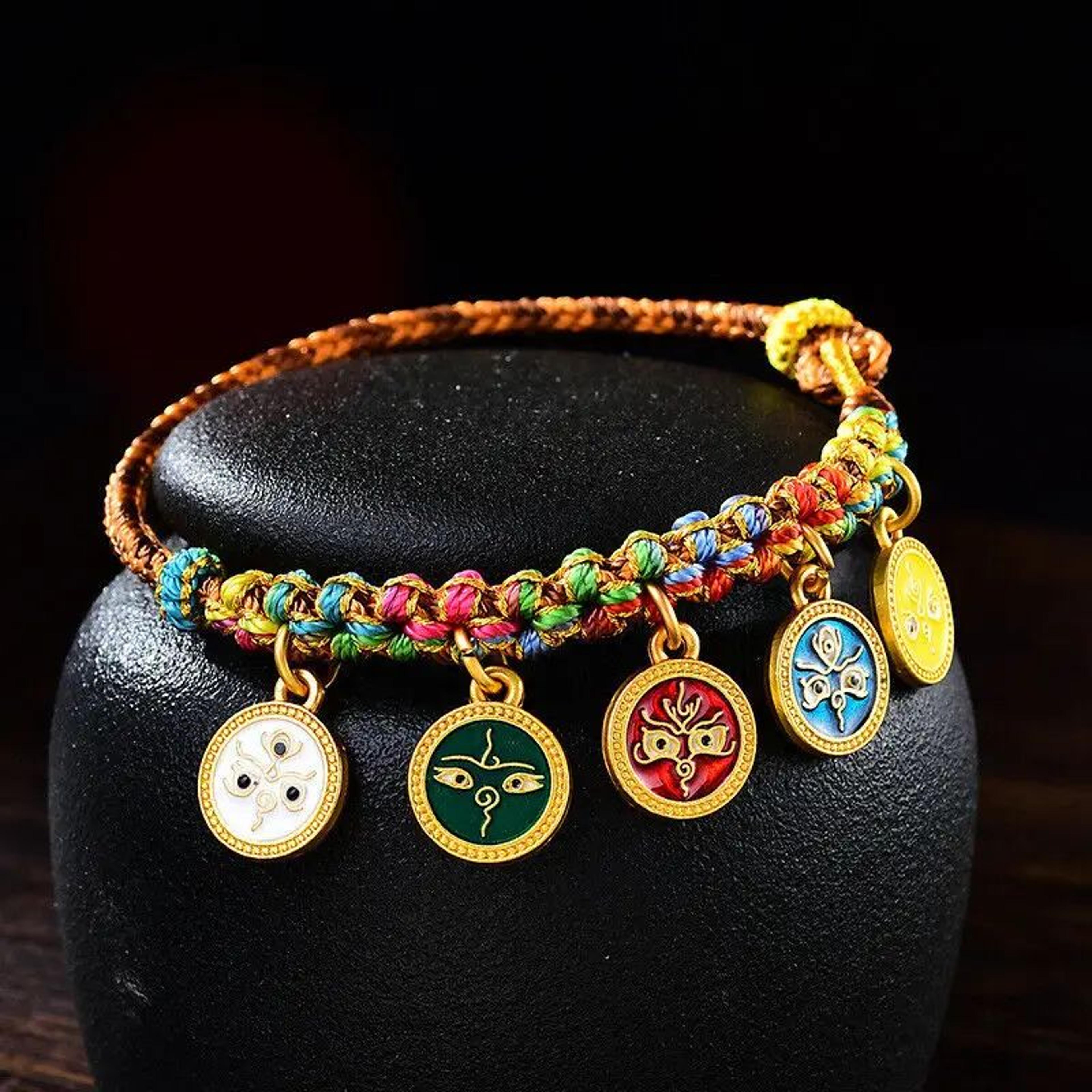 Handmade Tibetan Peach Knot Bracelet  Adjustable Woven God Of Wealth Cotton Thread Lucky Bracelet 2