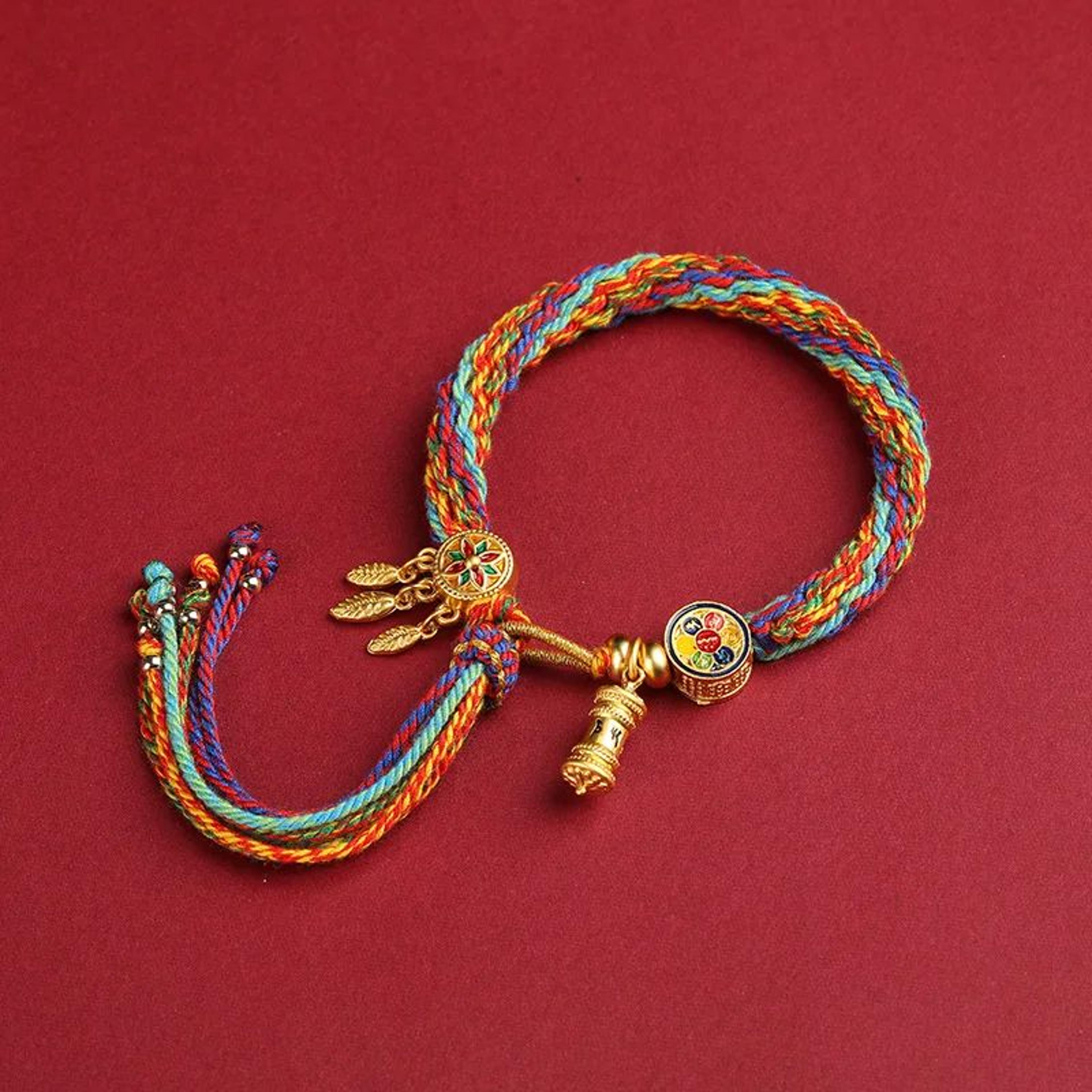 Handmade Tibetan Peach Knot Bracelet  Adjustable Woven God Of Wealth Cotton Thread Lucky Bracelet 8