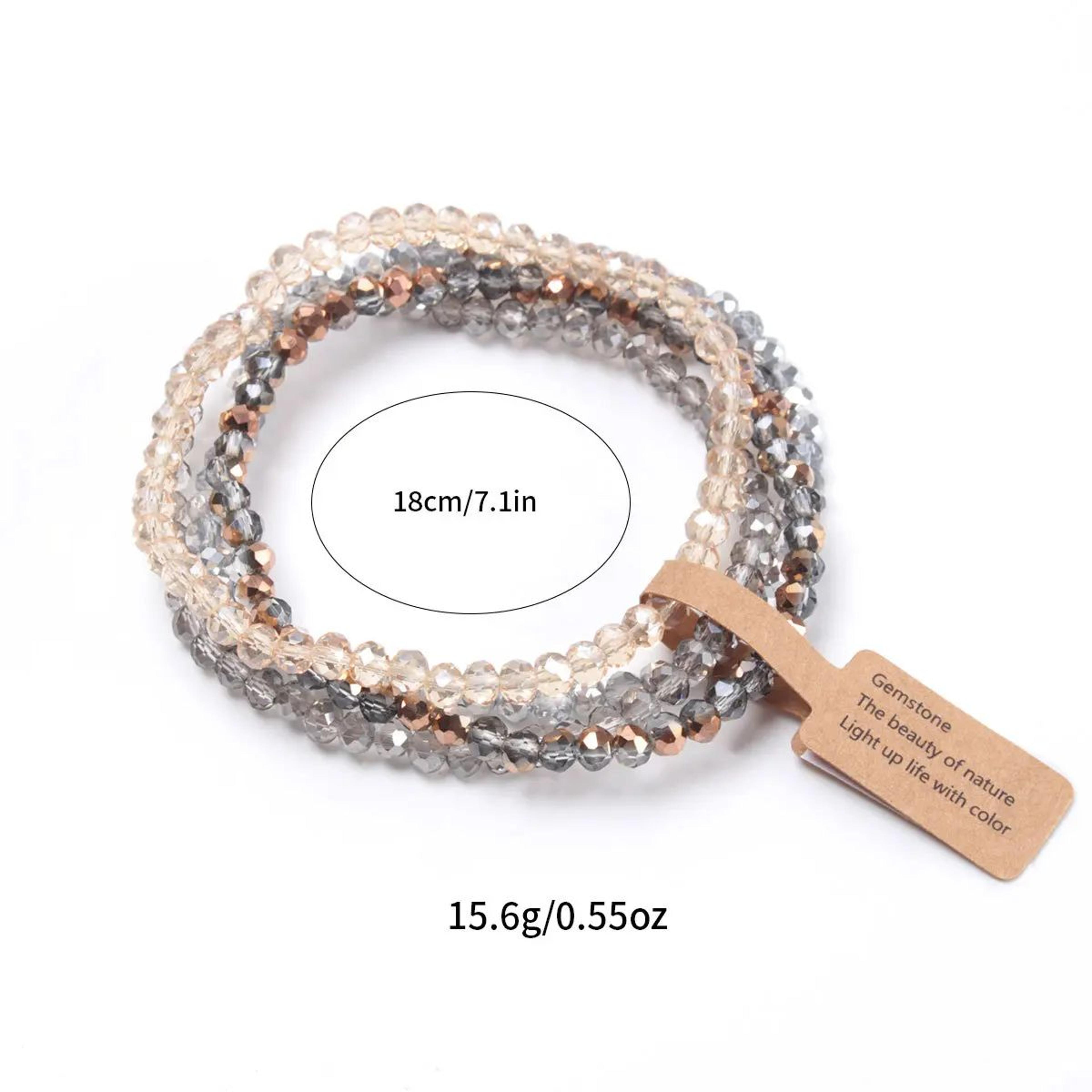 4pcs Faceted Glass Bead Stretch Bracelet Set  Handmade AB Crystal Effect Elastic Stackable Bracelet 4