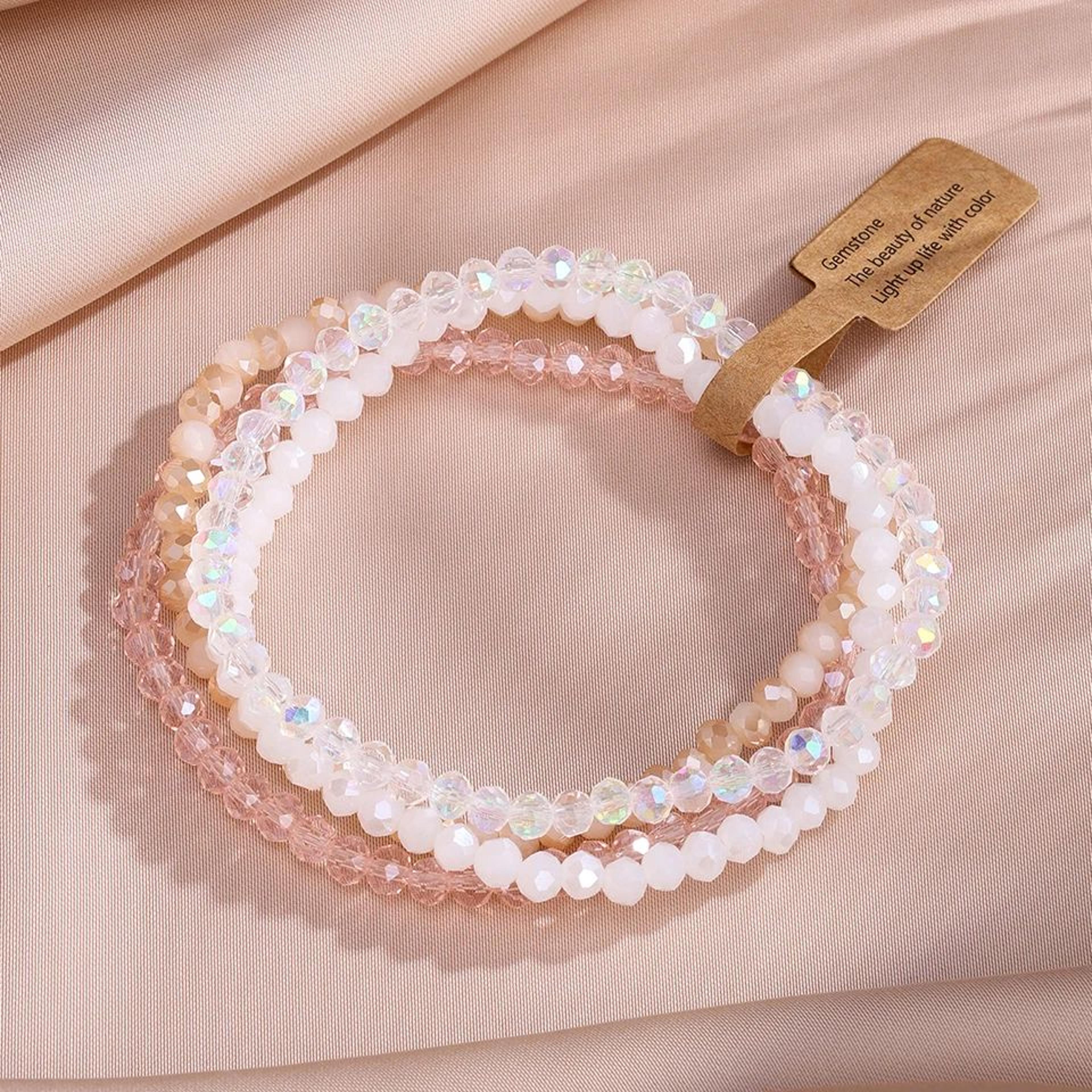 4pcs Faceted Glass Bead Stretch Bracelet Set  Handmade AB Crystal Effect Elastic Stackable Bracelet 6