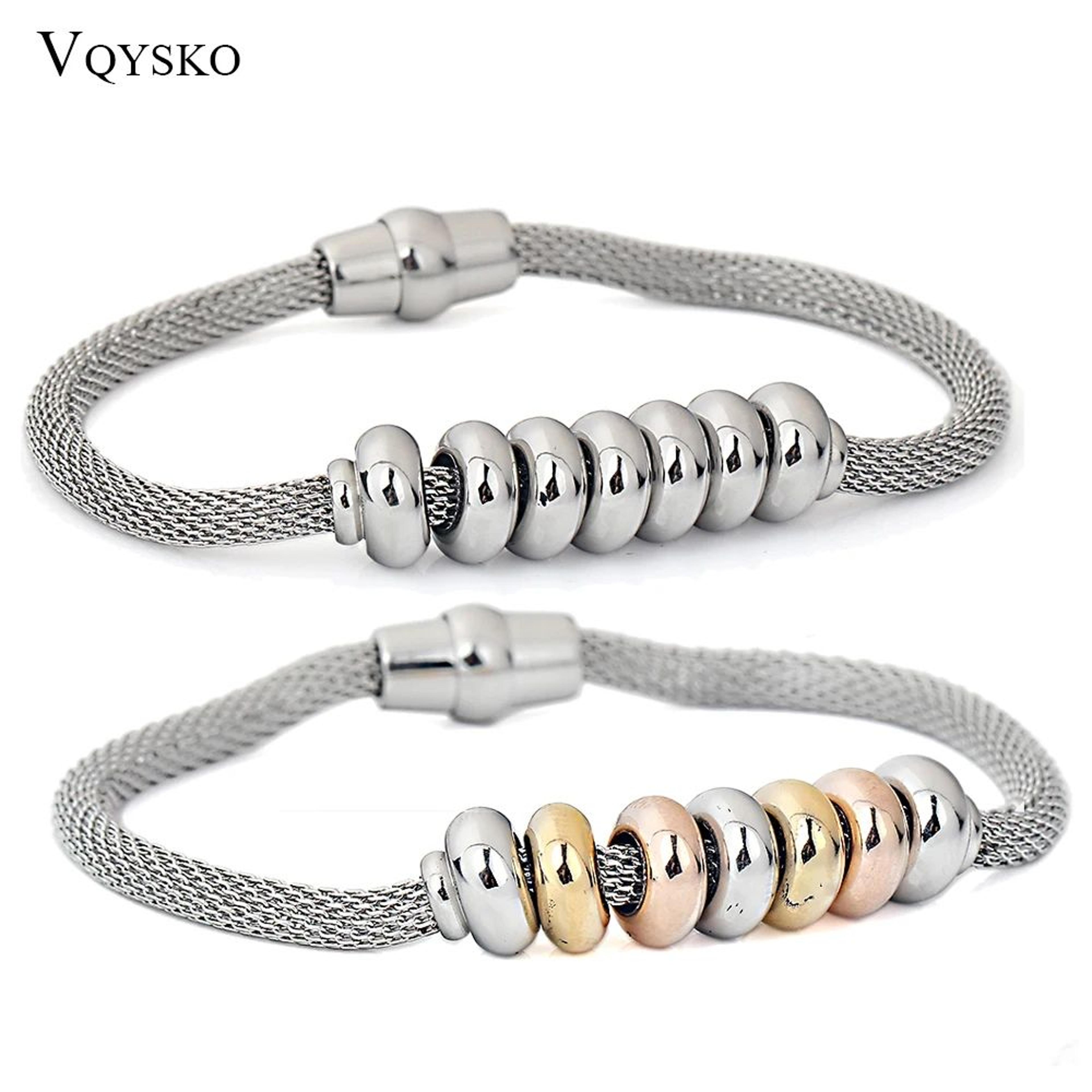 Stainless Steel Mesh Chain Bracelet  Womens Wrap Bracelet With Beaded Charms Fashion Jewelry 0