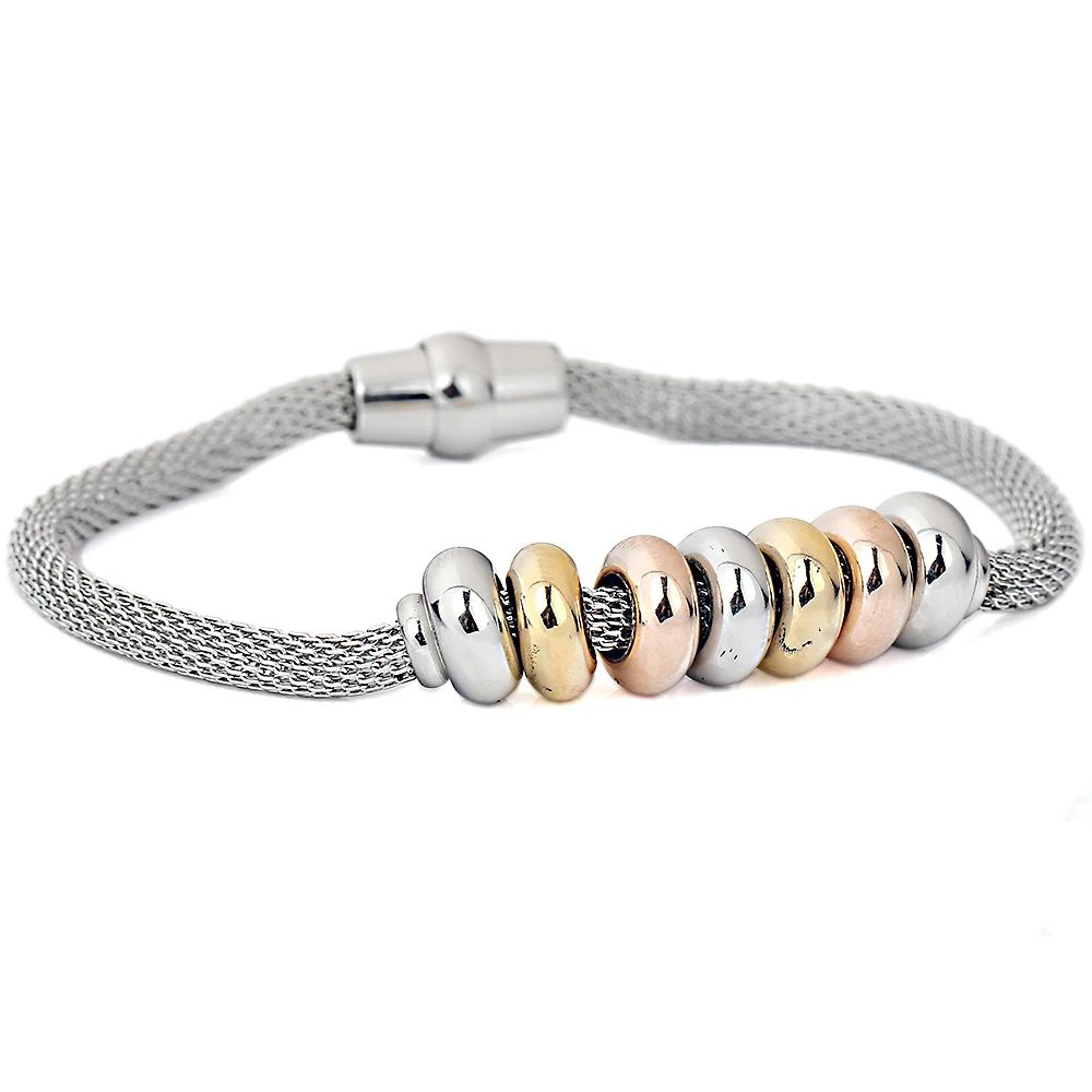 Stainless Steel Mesh Chain Bracelet  Womens Wrap Bracelet With Beaded Charms Fashion Jewelry 1
