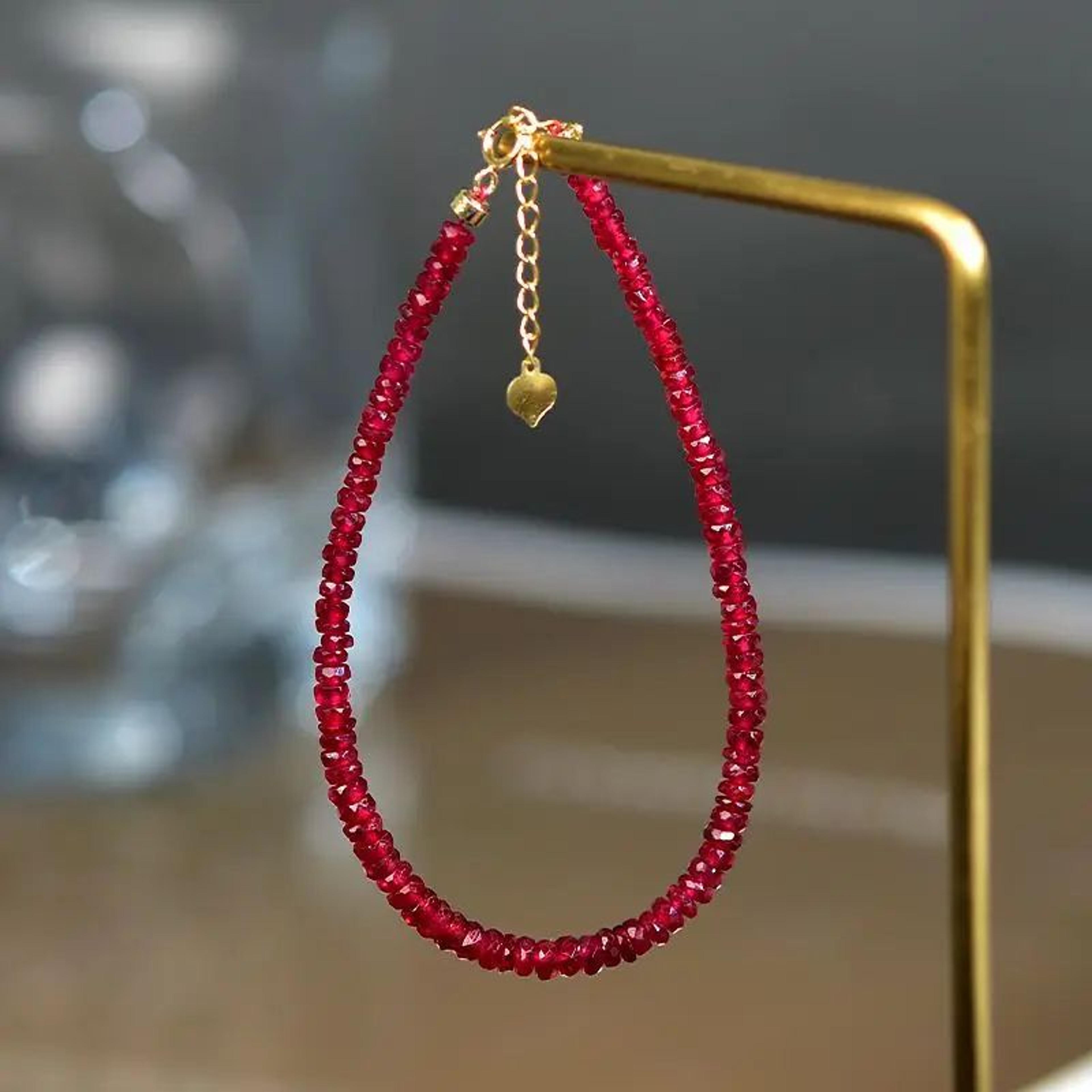Handmade 4 Mm Natural Ruby Beaded Bracelet  EcoFriendly Gemstone Charm Prayer Bracelet For Women  T 7