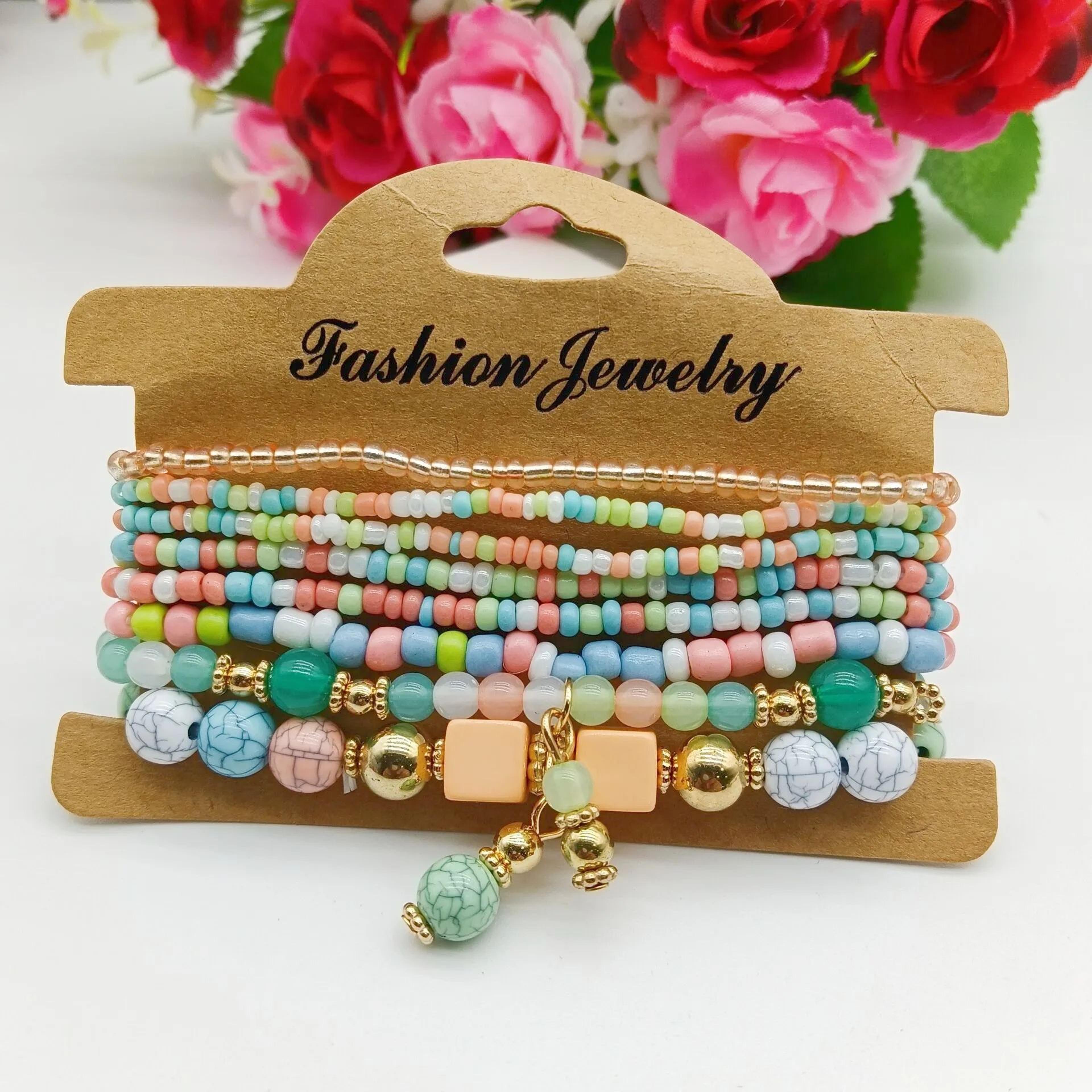 Bohemian Handmade Seed Bead Bracelet Set  Colorful Stackable Summer Bangles For Women DIY Jewelry 6