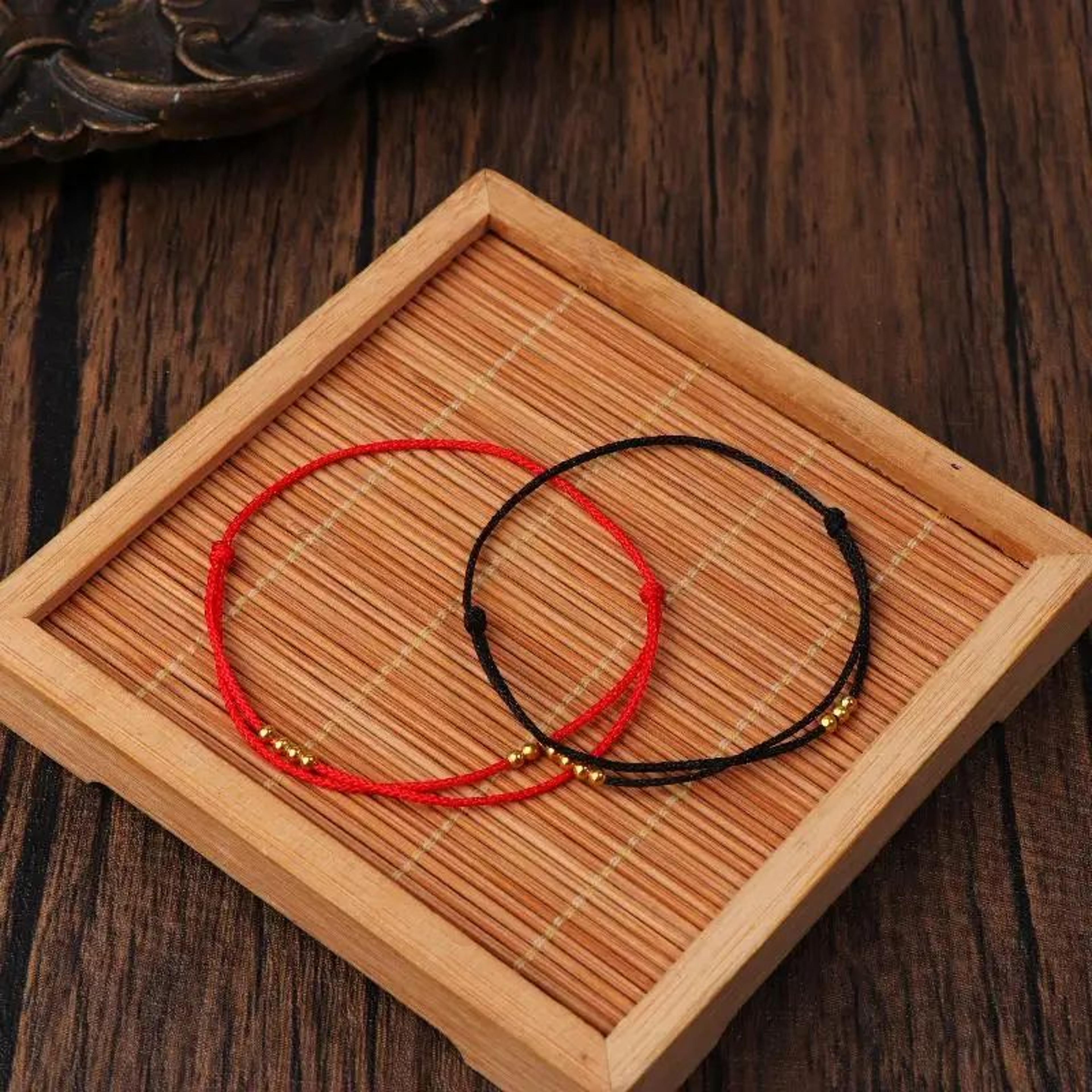 Handmade Red Rope Lucky Bead Bracelet  Adjustable Friendship Bracelet With Gold Beads For Women  Me 2