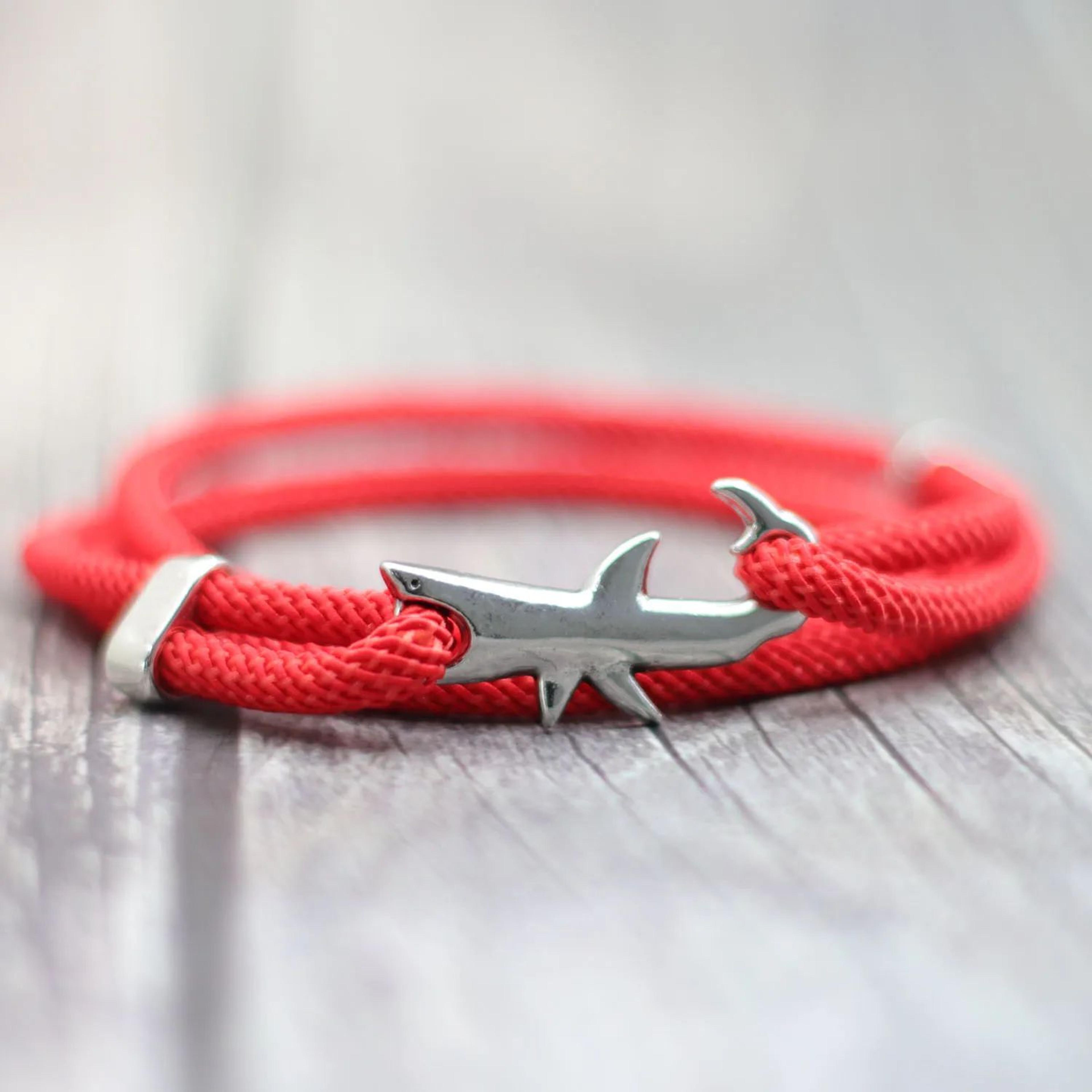 hand braided shark viking bracelet – adjustable red rope charm wristband for men