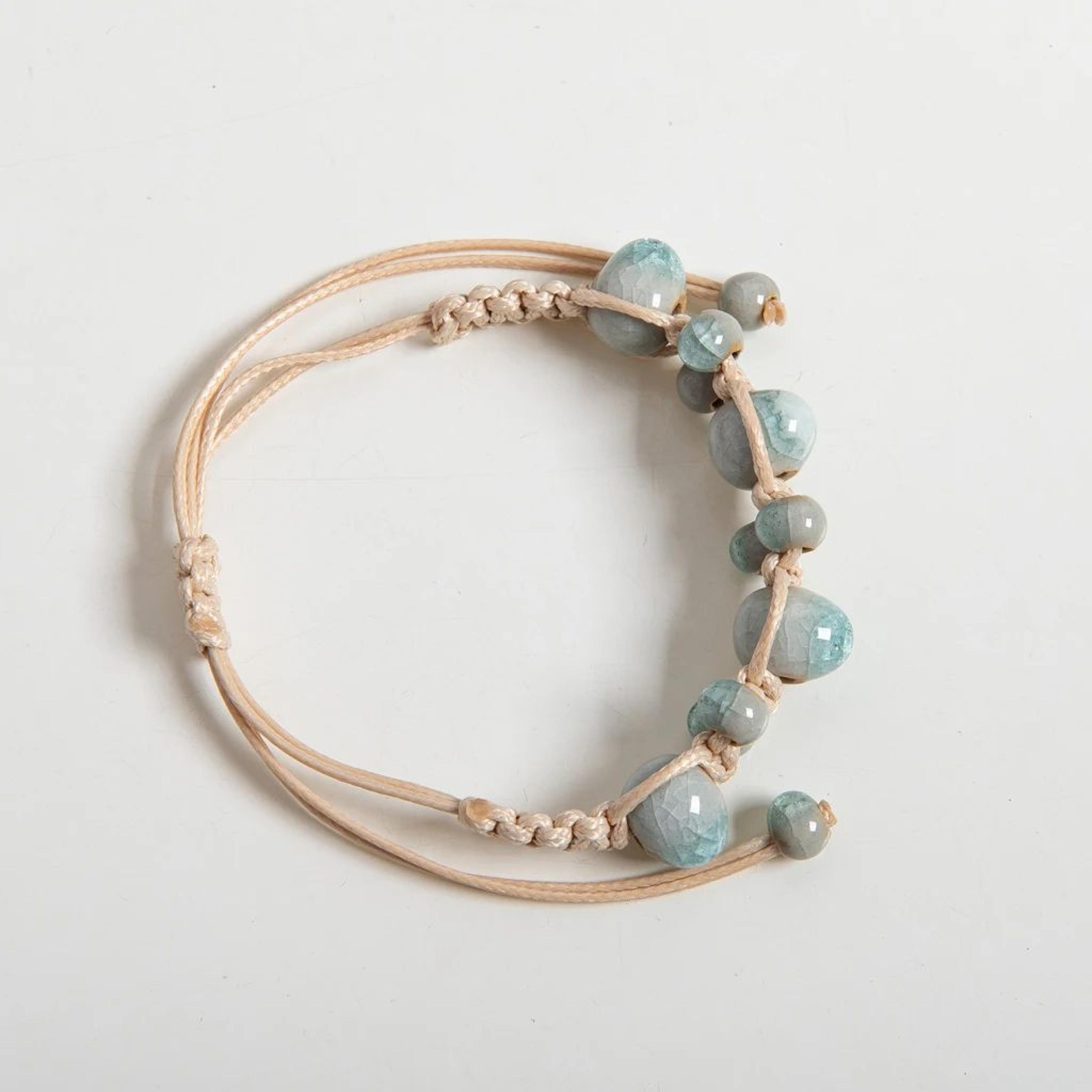 Light Blue Ceramic Handmade Bracelet  Adjustable Macrame Rope Minimalist Beaded Jewelry 2