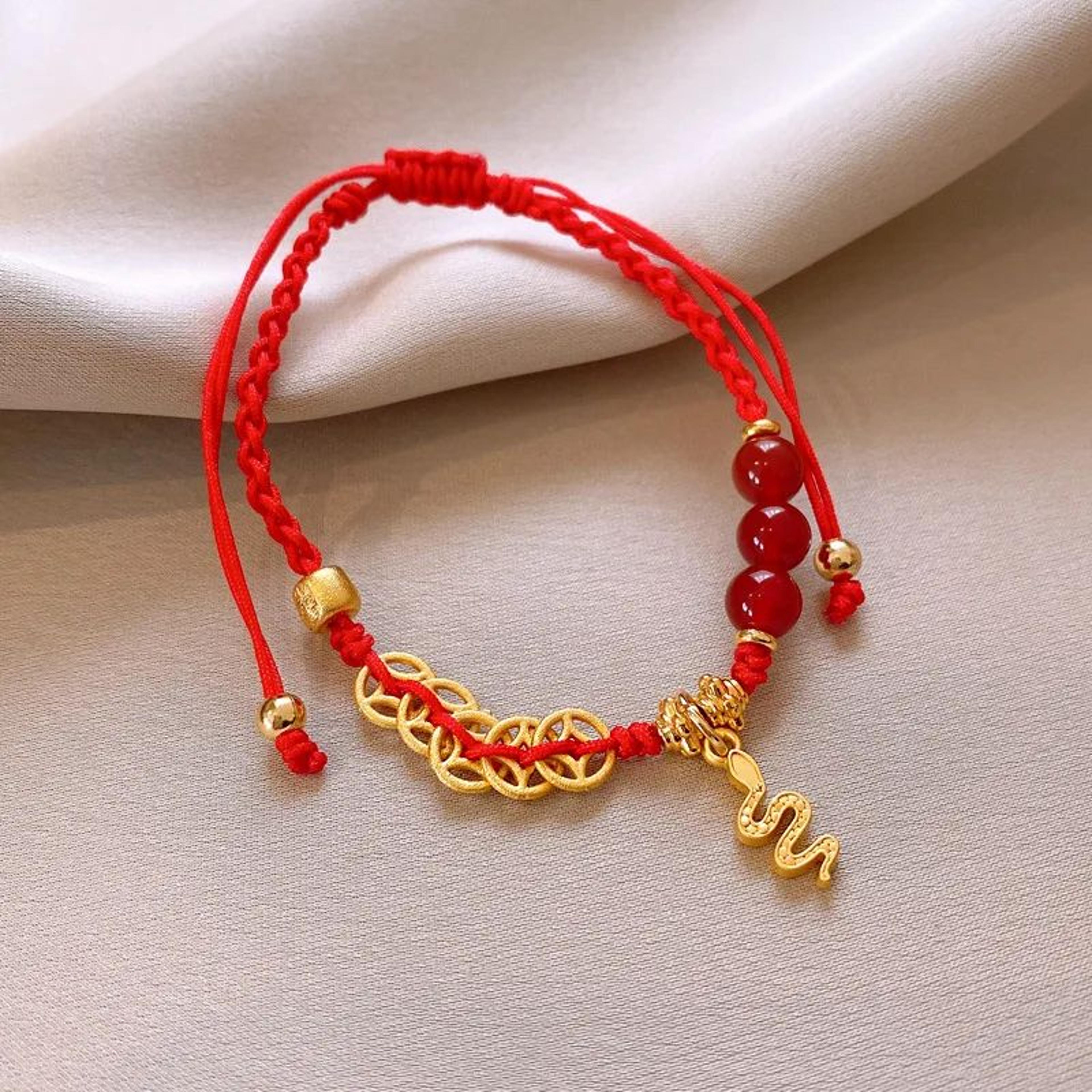 Handmade Lucky Red Rope Bracelet  14K Gold Plated Charm Braided Adjustable Bracelet For Women  Men 9