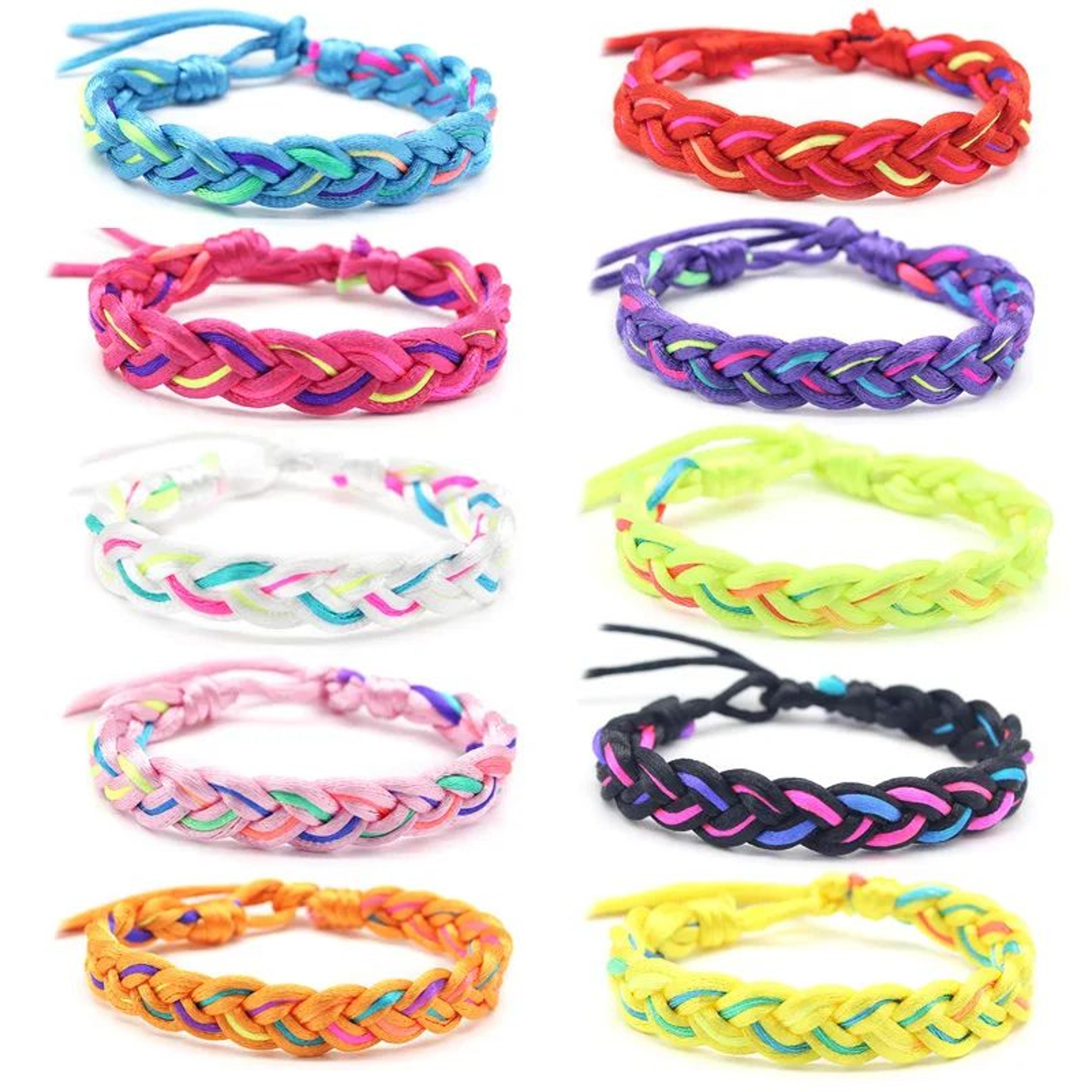 10pcs rainbow braided friendship bracelets – handmade cotton rope adjustable wristbands for women & men