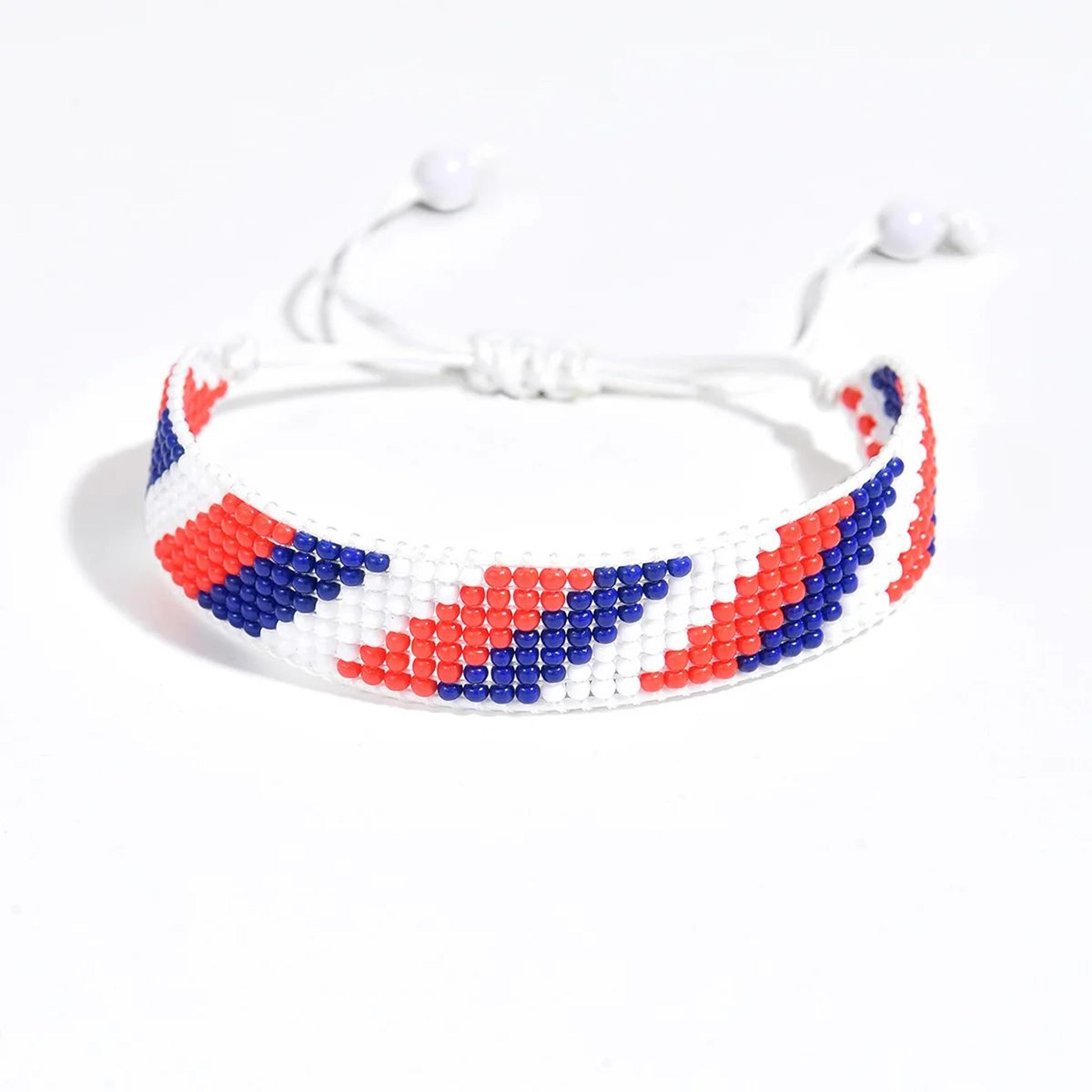 Meetvii Handwoven Seed Bead Adjustable Bracelet  National Flag Color Beaded Friendship Wristband 24