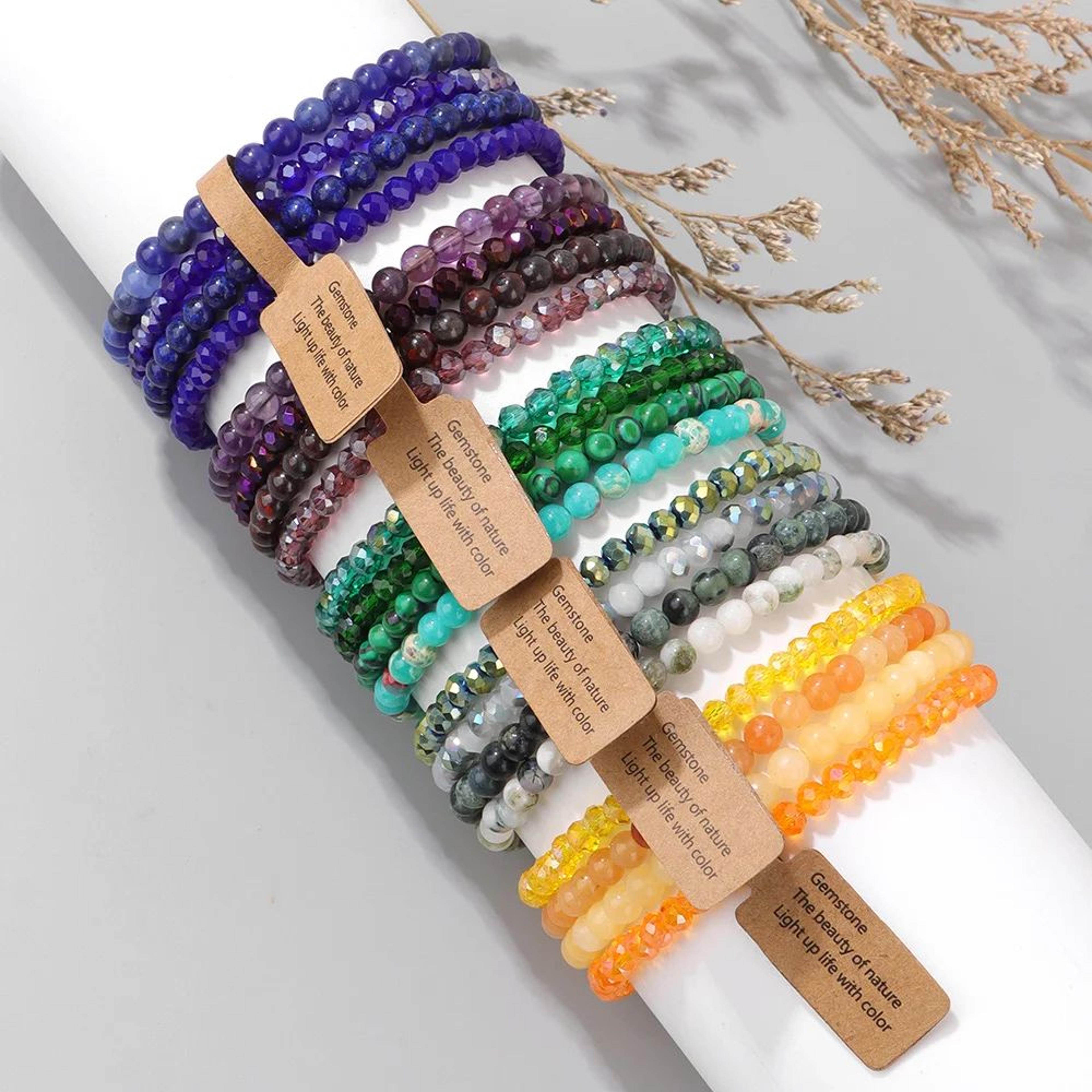 4Layer Natural Stone Glass Bead Bracelet Set  4 Mm Stretch MultiLayer Stackable Bracelet For Women 4