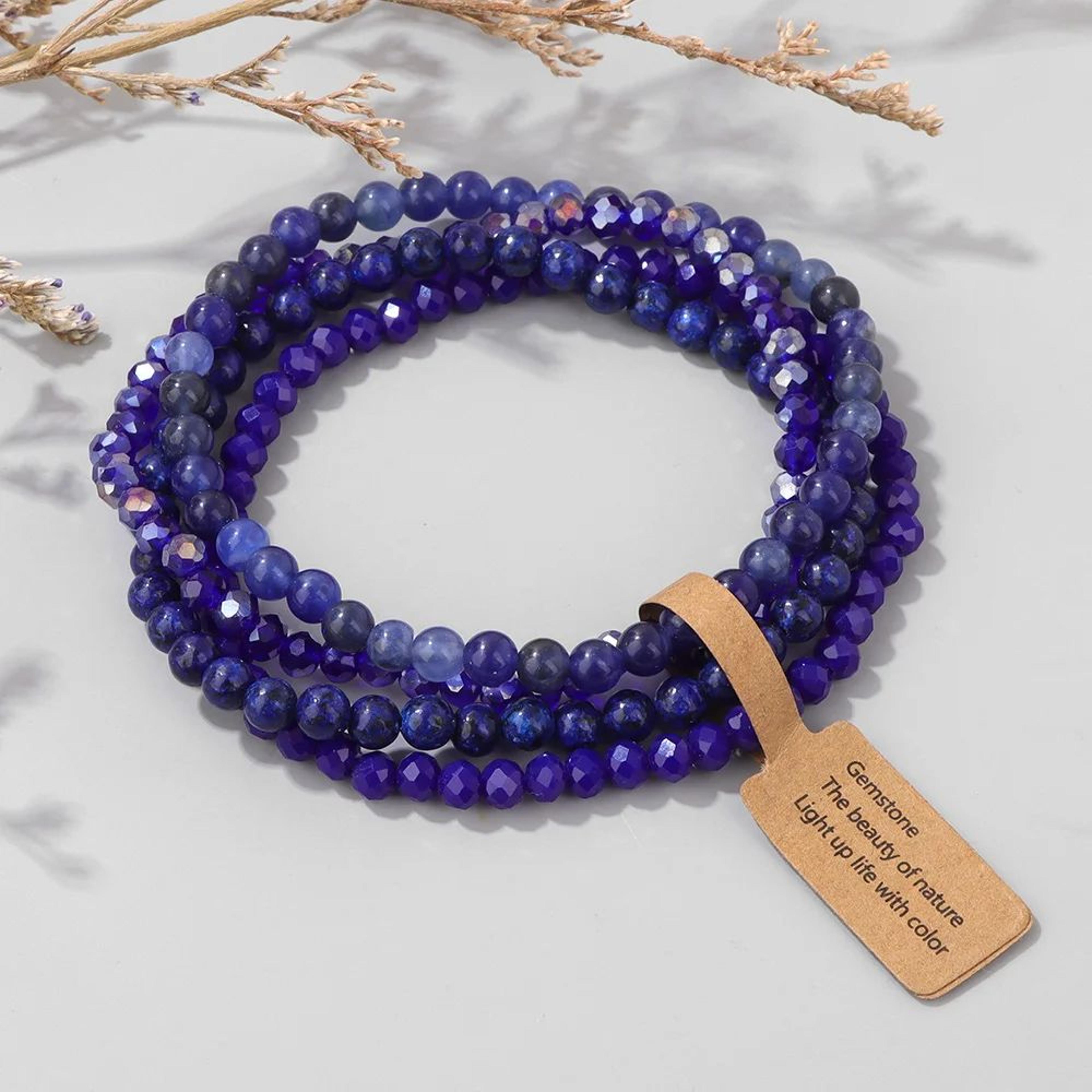 4Layer Natural Stone Glass Bead Bracelet Set  4 Mm Stretch MultiLayer Stackable Bracelet For Women 3