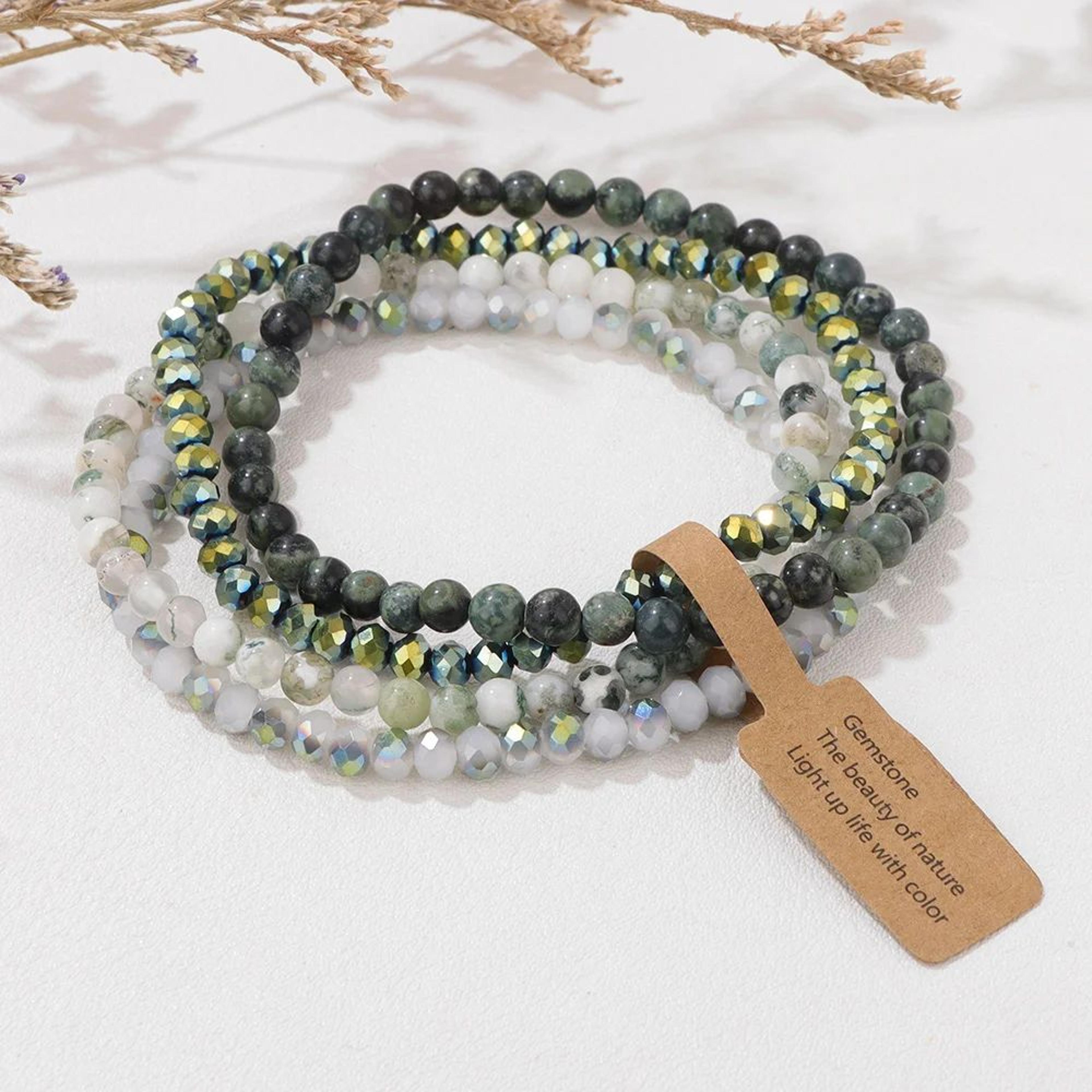4Layer Natural Stone Glass Bead Bracelet Set  4 Mm Stretch MultiLayer Stackable Bracelet For Women 1