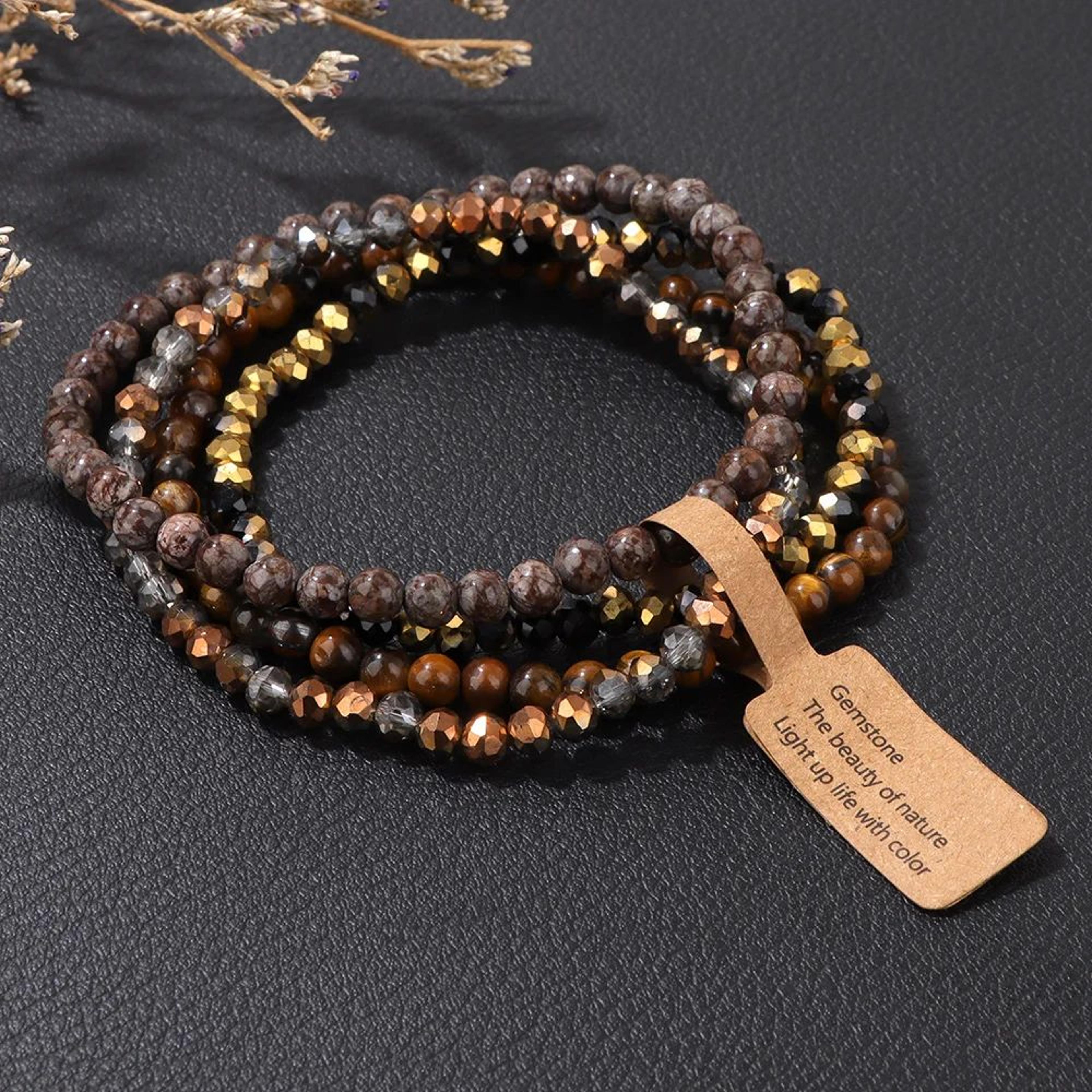 4Layer Natural Stone Glass Bead Bracelet Set  4 Mm Stretch MultiLayer Stackable Bracelet For Women 5