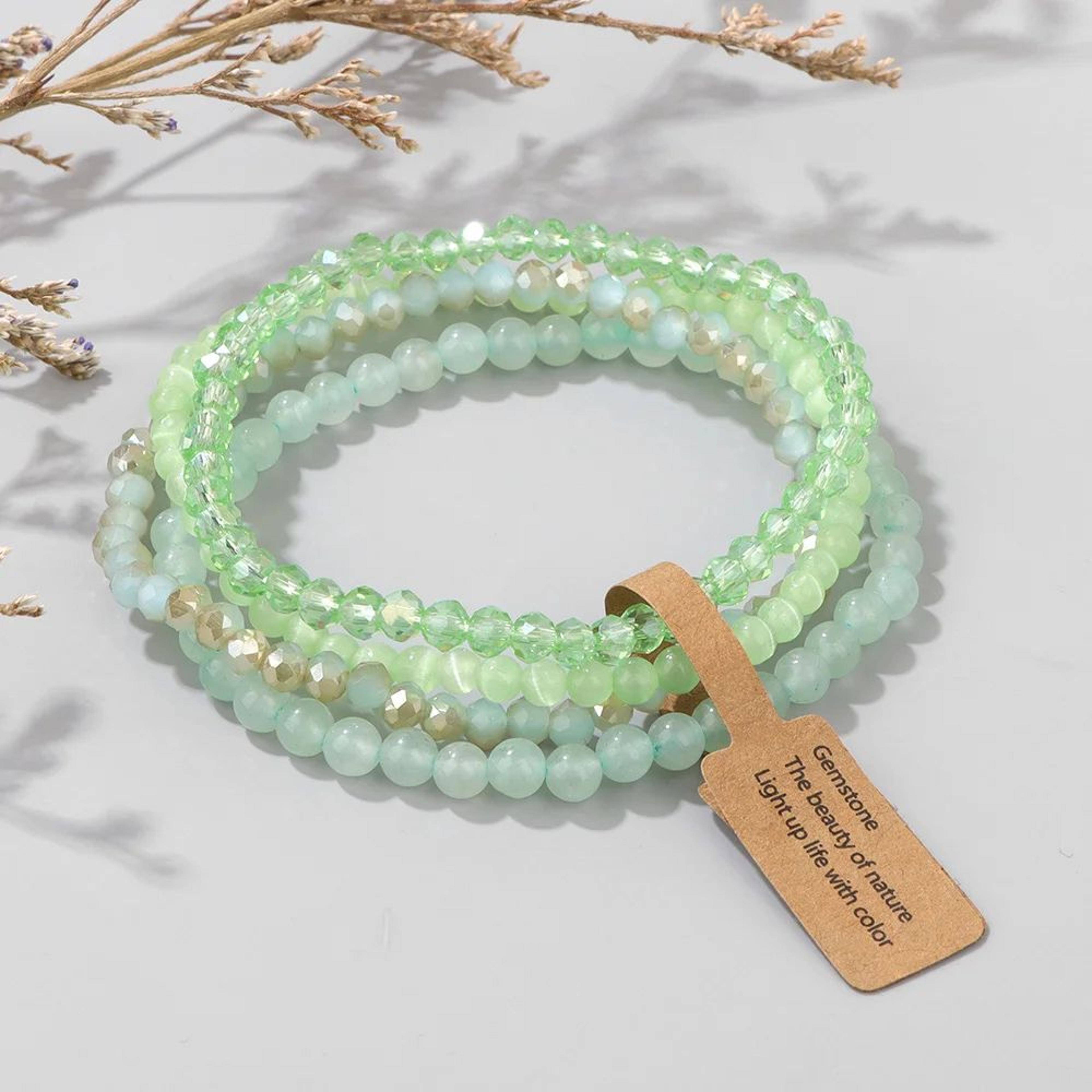 4Layer Natural Stone Glass Bead Bracelet Set  4 Mm Stretch MultiLayer Stackable Bracelet For Women 2
