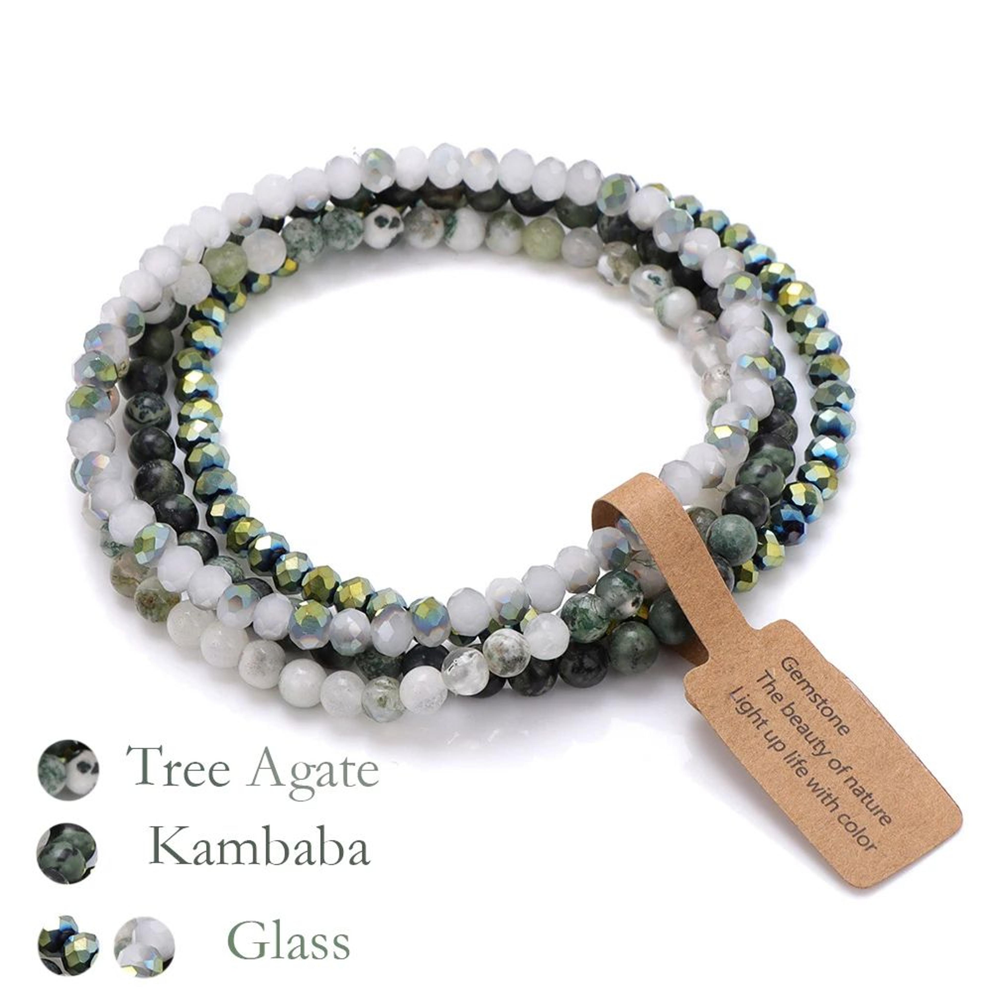 4Layer Natural Stone Glass Bead Bracelet Set  4 Mm Stretch MultiLayer Stackable Bracelet For Women 15
