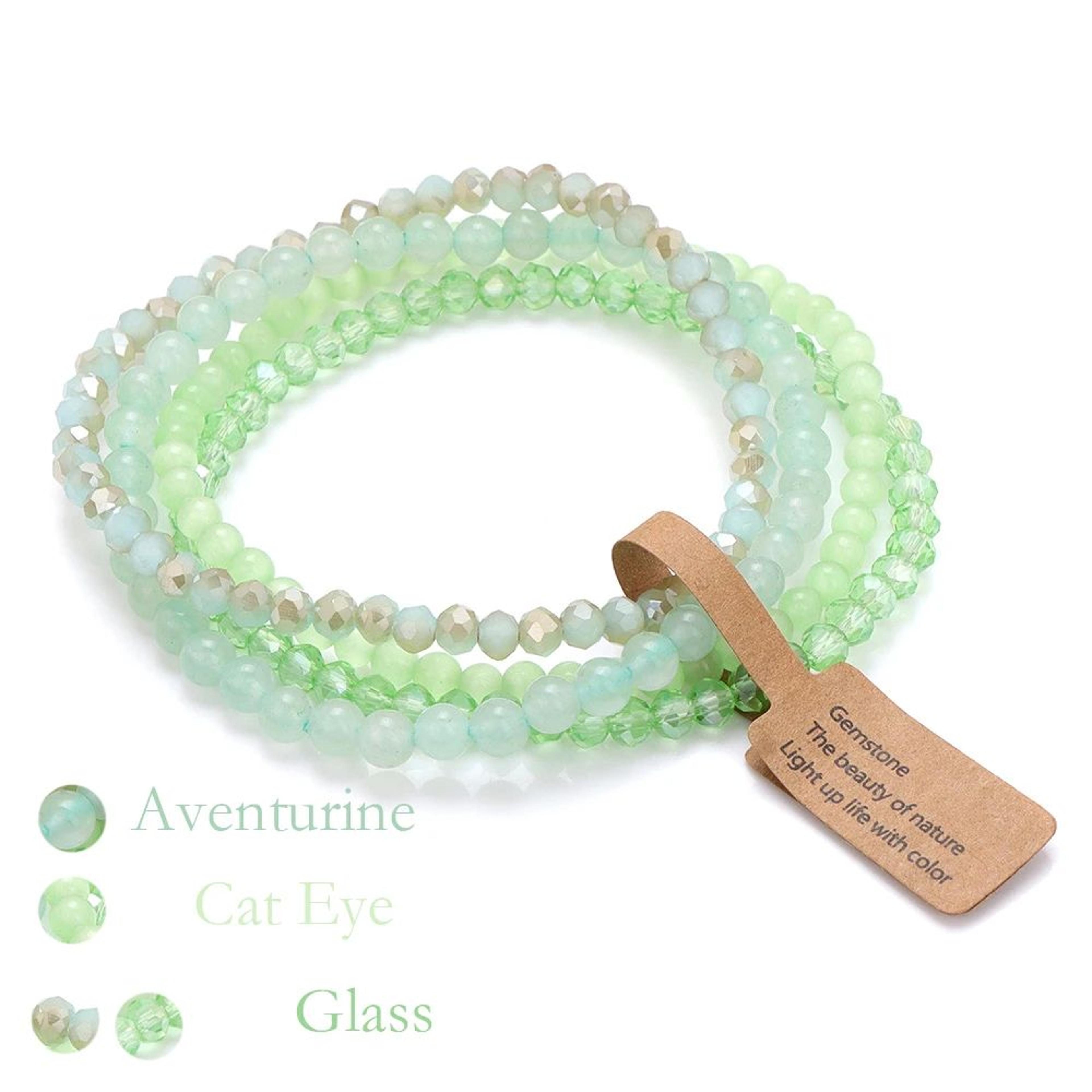 4Layer Natural Stone Glass Bead Bracelet Set  4 Mm Stretch MultiLayer Stackable Bracelet For Women 11