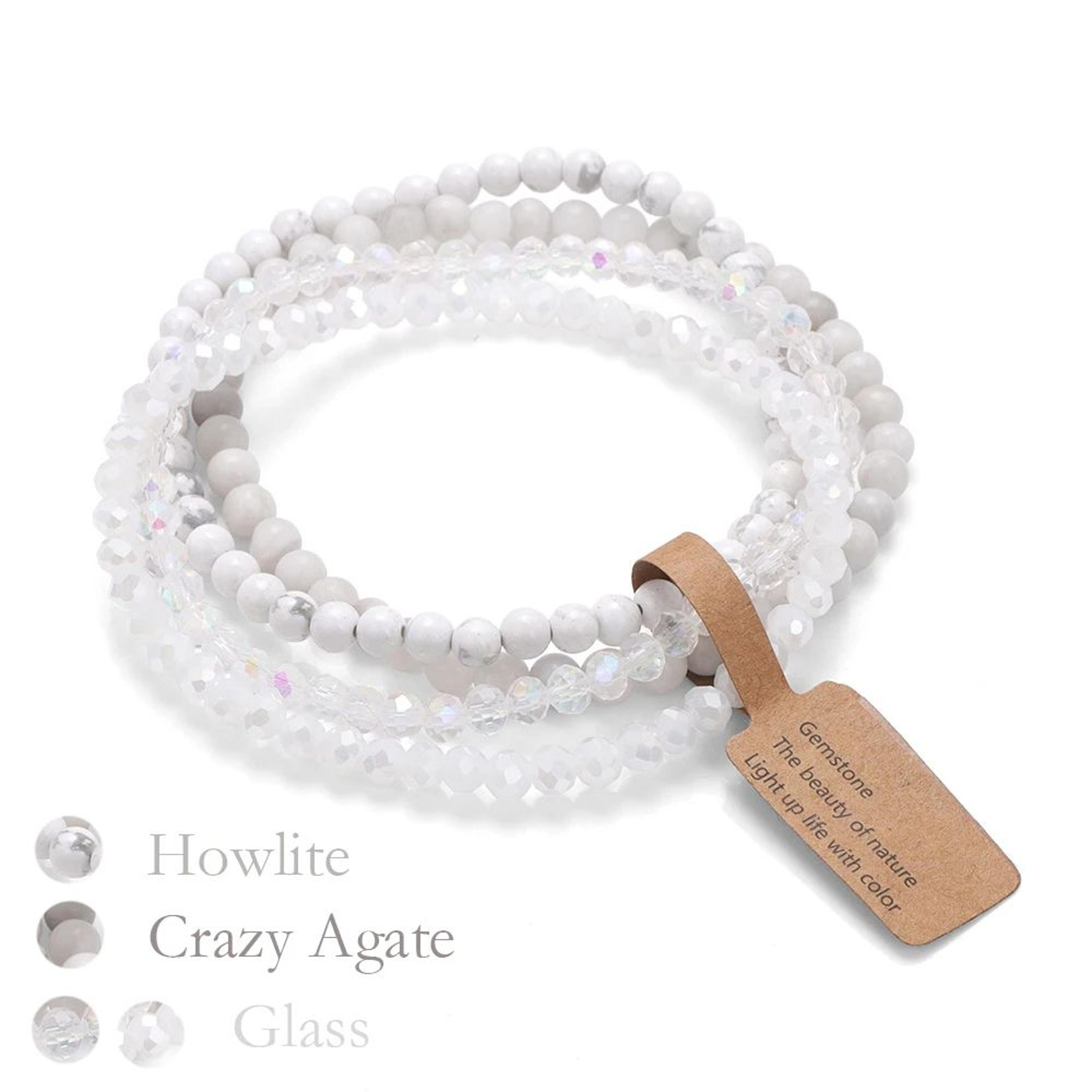 4Layer Natural Stone Glass Bead Bracelet Set  4 Mm Stretch MultiLayer Stackable Bracelet For Women 17