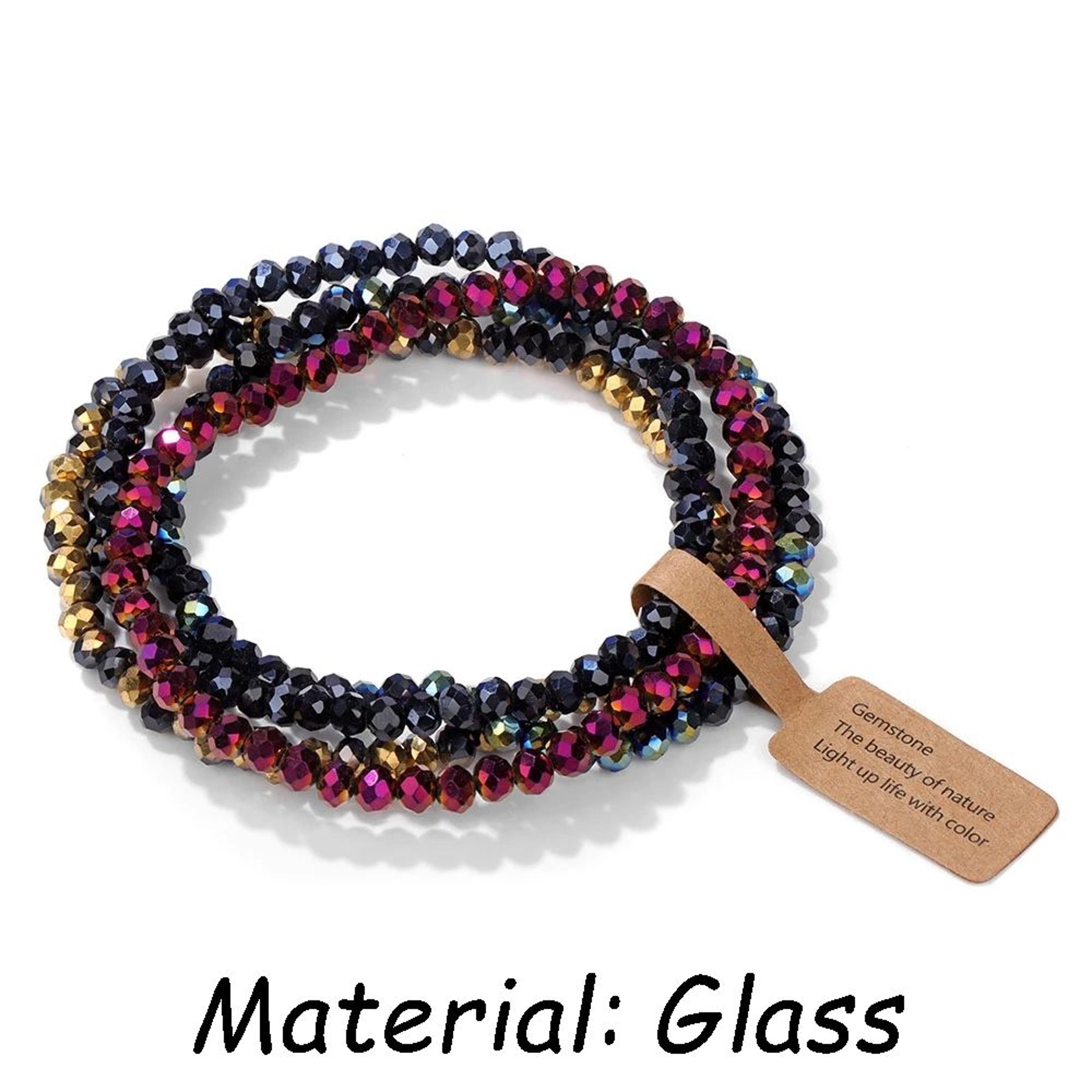 4Layer Natural Stone Glass Bead Bracelet Set  4 Mm Stretch MultiLayer Stackable Bracelet For Women 28