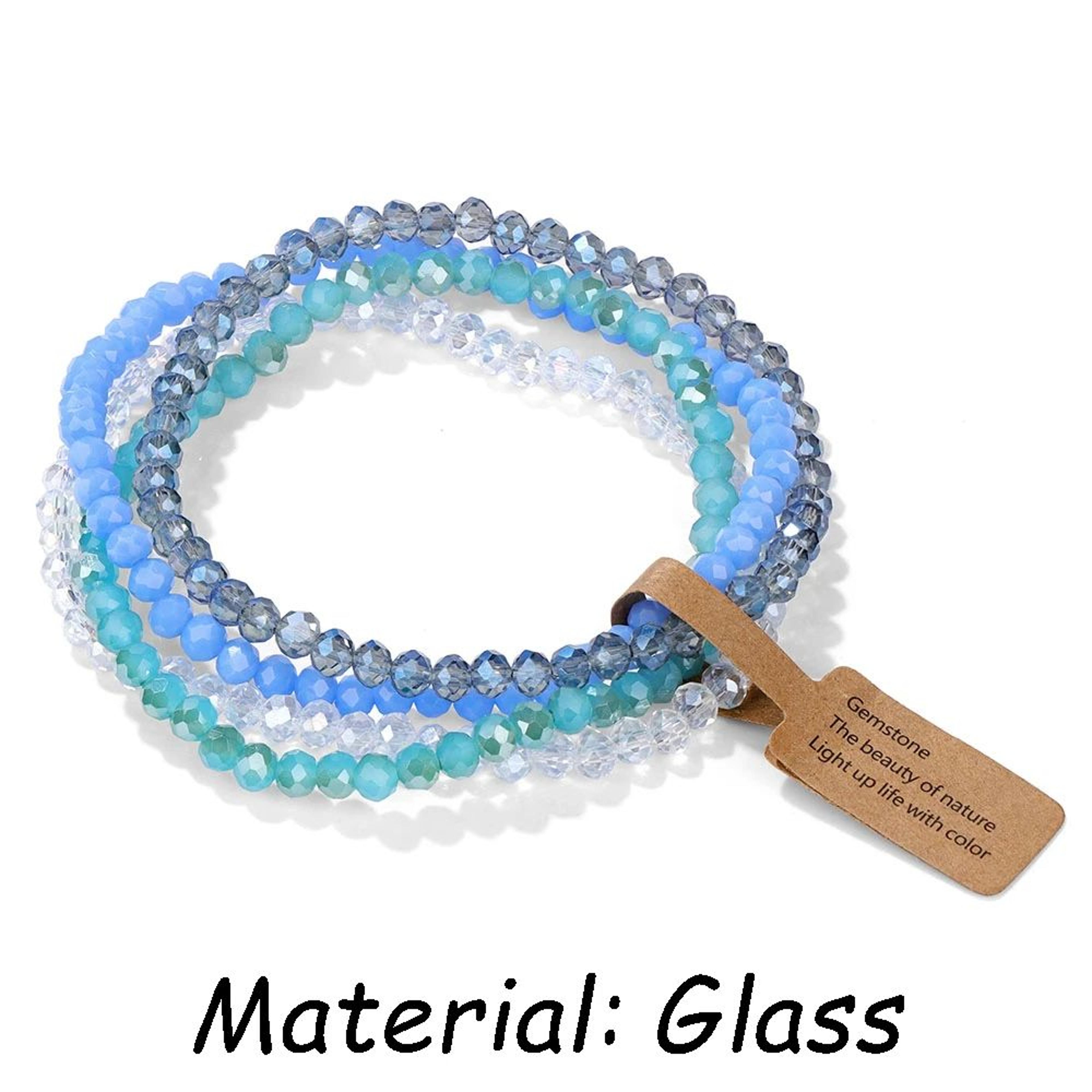 4Layer Natural Stone Glass Bead Bracelet Set  4 Mm Stretch MultiLayer Stackable Bracelet For Women 29