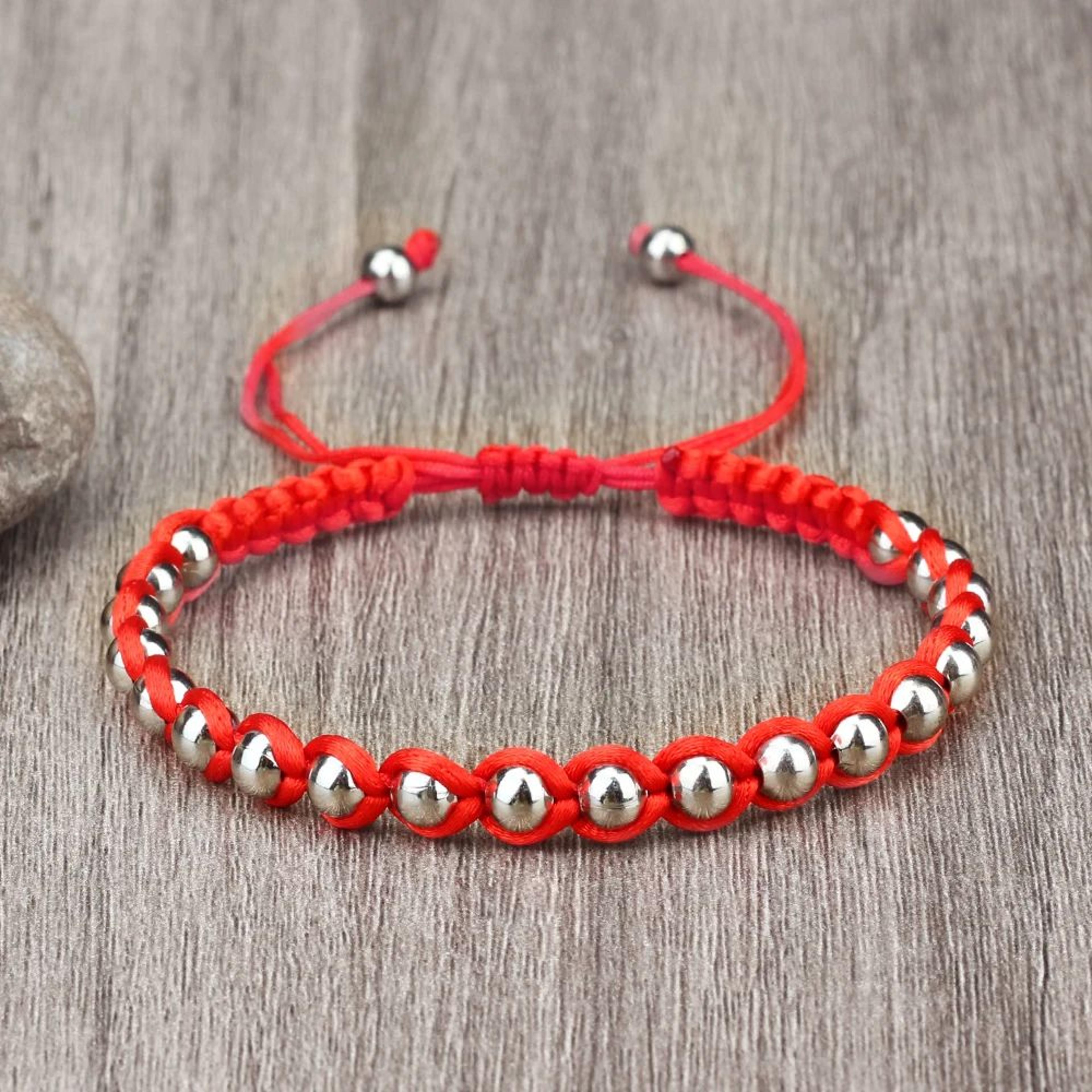Lucky Red Rope Braided Bracelet  Adjustable Copper Bead Wristband In Gold  Silver For Women  Men 1